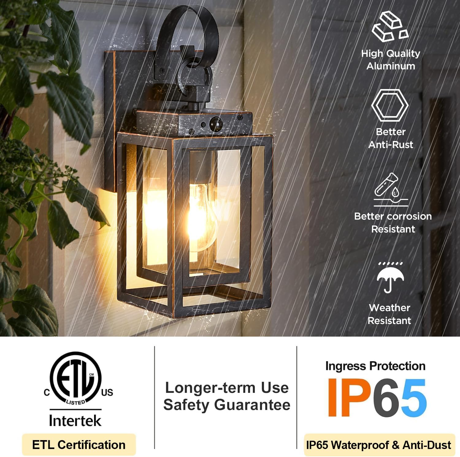 Upgraded Motion Sensor Outdoor Wall Lighting Fixtures, Dusk to Dawn Coach Lamps Outdoor Wall Sconces with Clear Glass, Modern Black Outside Wall Mount Lantern for Front Door, Porch, Garage