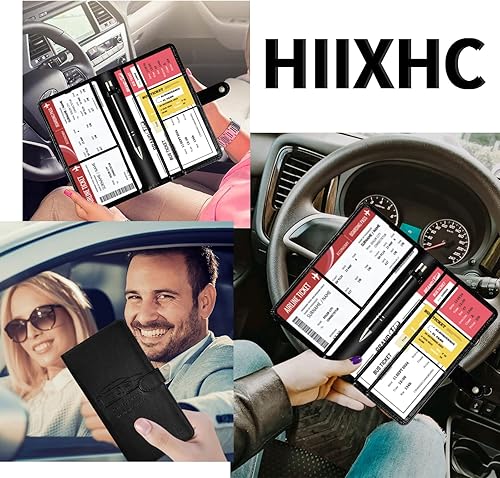 Miniatura 2 de Tarjetero para registro de automóvil y seguro con cierre magnético, guantera de cuero para vehículos, documentos de automóvil, cartera de