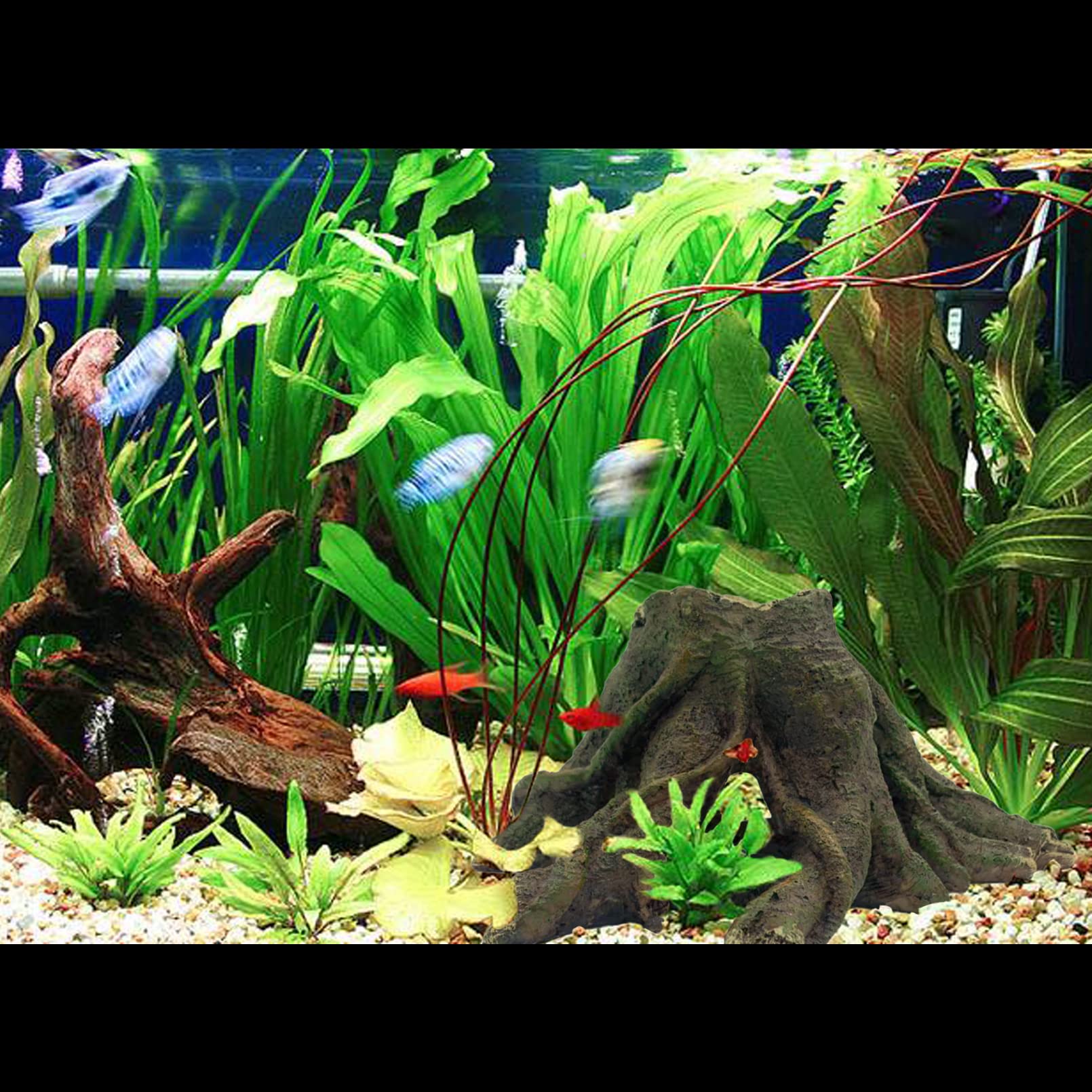 Decoración de tocón de árbol de acuario, tronco de resina de tronco, tronco hueco, tronco de madera flotante, casa de pecera, adorno de paisajismo, agujeros para escondite para agujeros de peces