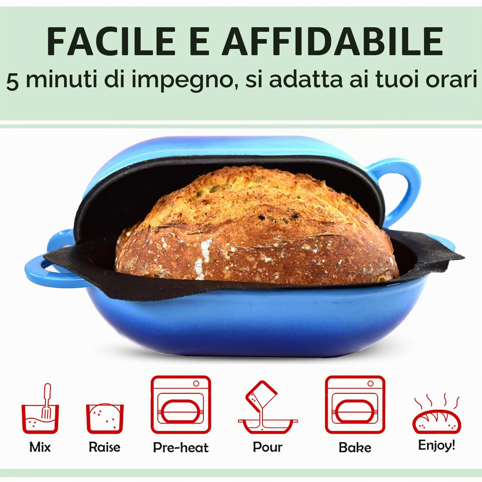 LoafNest Il kit per pane artigianale più semplice del mondo, forno olandese in ghisa [sfumato blu] e rivestimento in silicone perforato antiaderente
