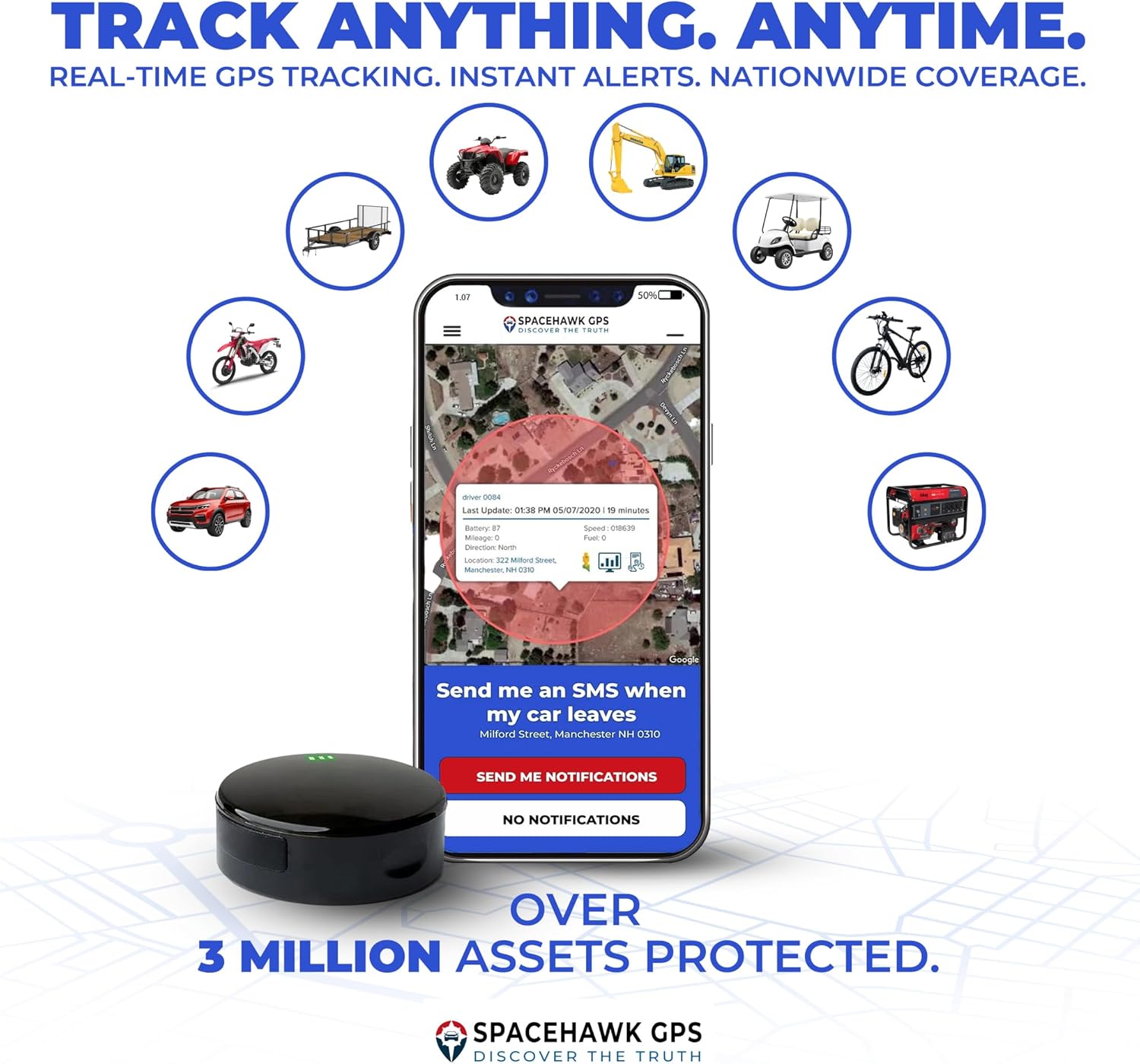 Tracker - Real-Time Mini GPS System. Hidden GPS Tracking Device for Cars, Trucks, Trailers, Assets & Fleet Vehicles. Waterproof Portable GPS Tracker with Magnet & Long Battery.
