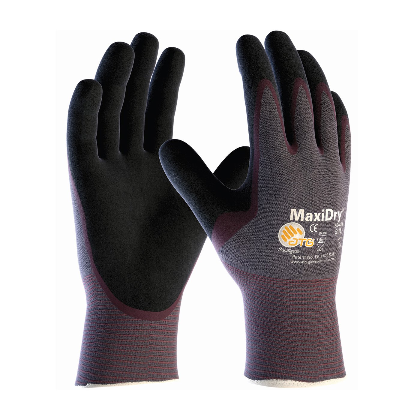 ATG 56-424/M Maxidry, Gry. Nylon Shell, Prpl./ Blk. Nitrile Non-Slip Palm Coat Purple M