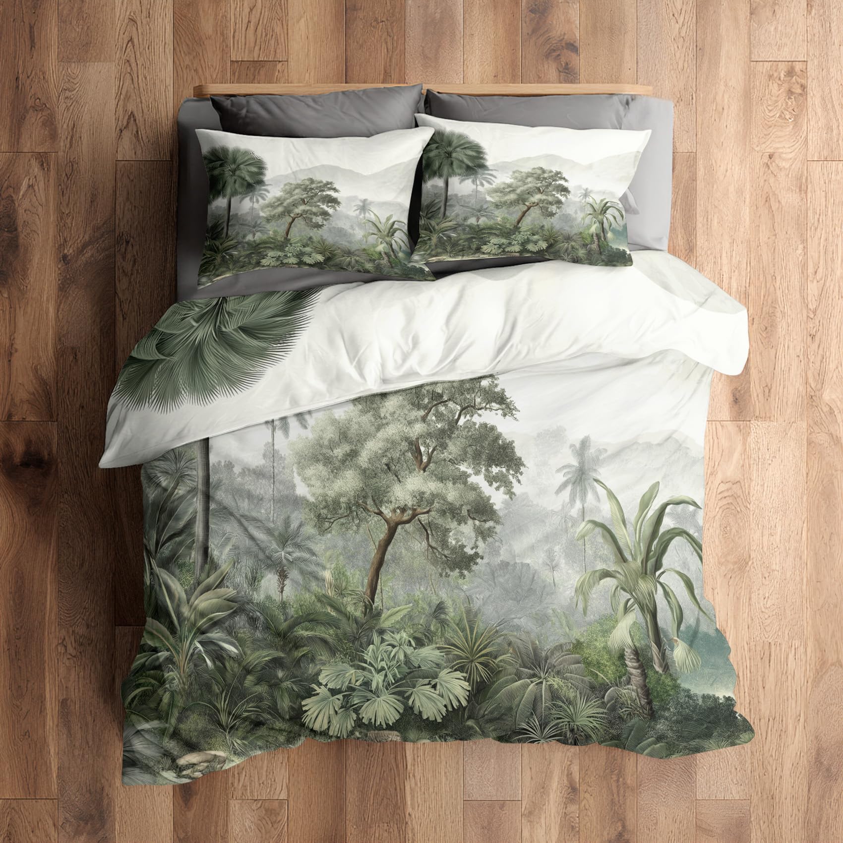 Parure de lit motif plante jungle tropicale pour chambre parentale