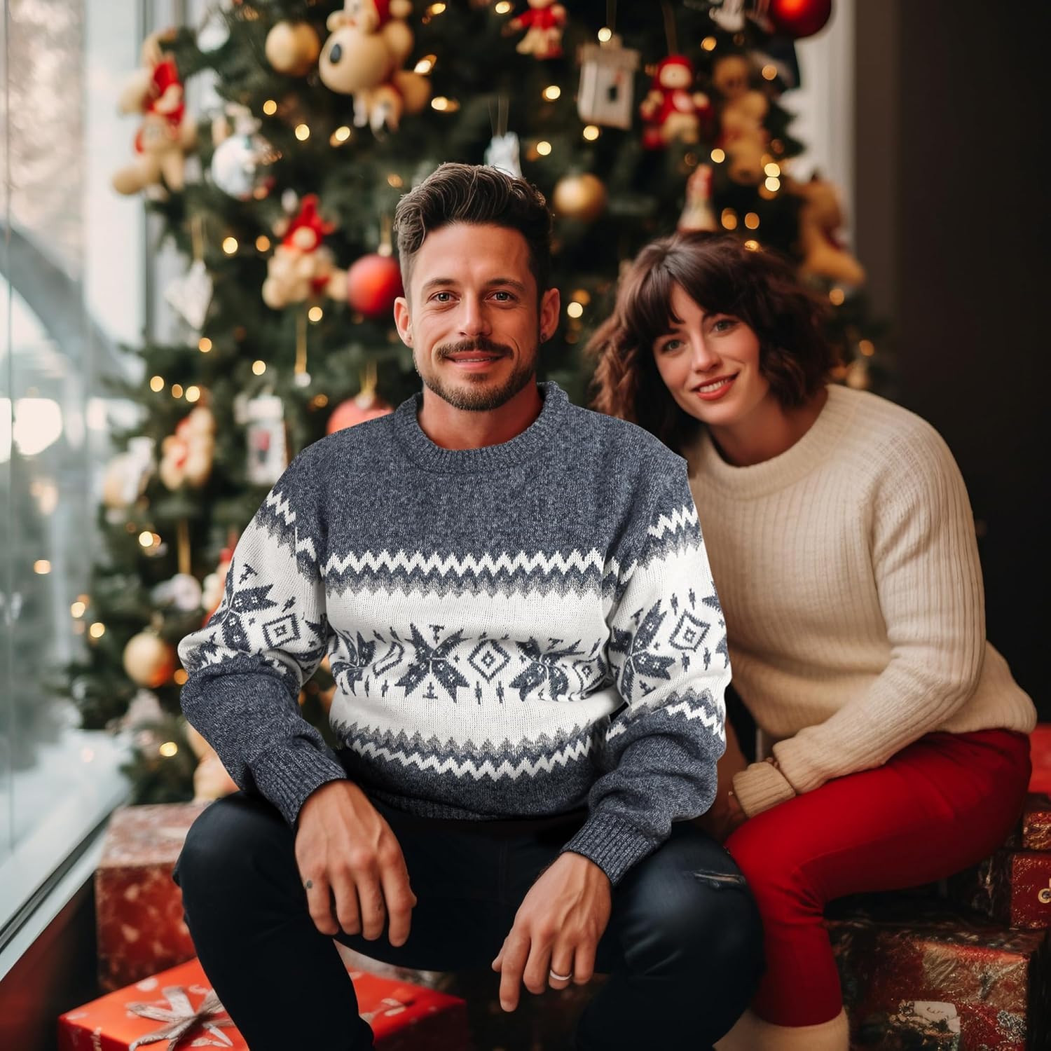 Mens Fleece Pullovers Sweaters Vintage Funny Aesthetic Sweater Ugly Christmas Jumper - Image 4