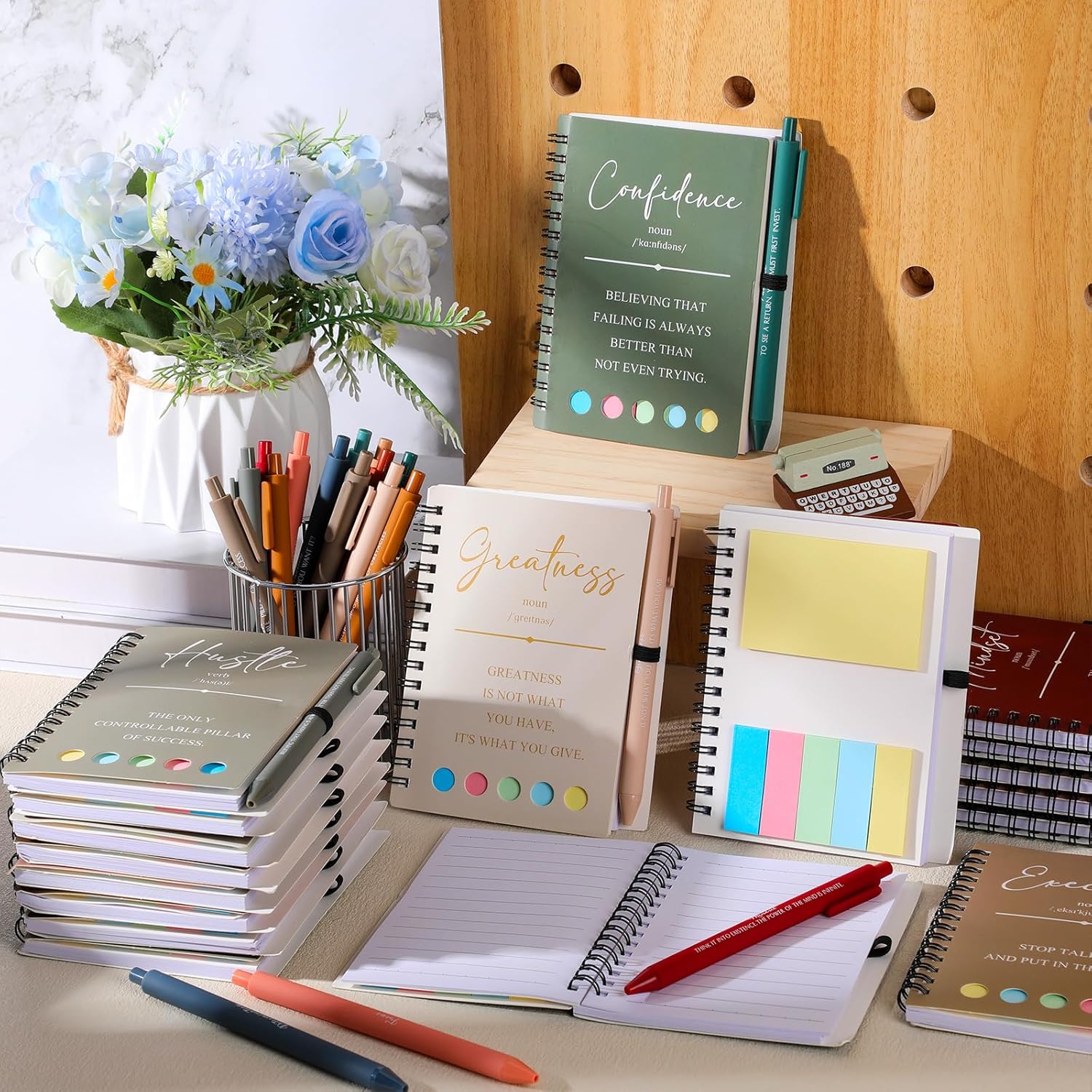 TecUnite 40 Pcs Motivational Spiral Notebooks with Sticky Notes Pen Inspirational Journals Bulk Employee Appreciation Gift for Team Coworker Staff Bulk Gift for Teacher School Nurse (Multicolor) - Image 4