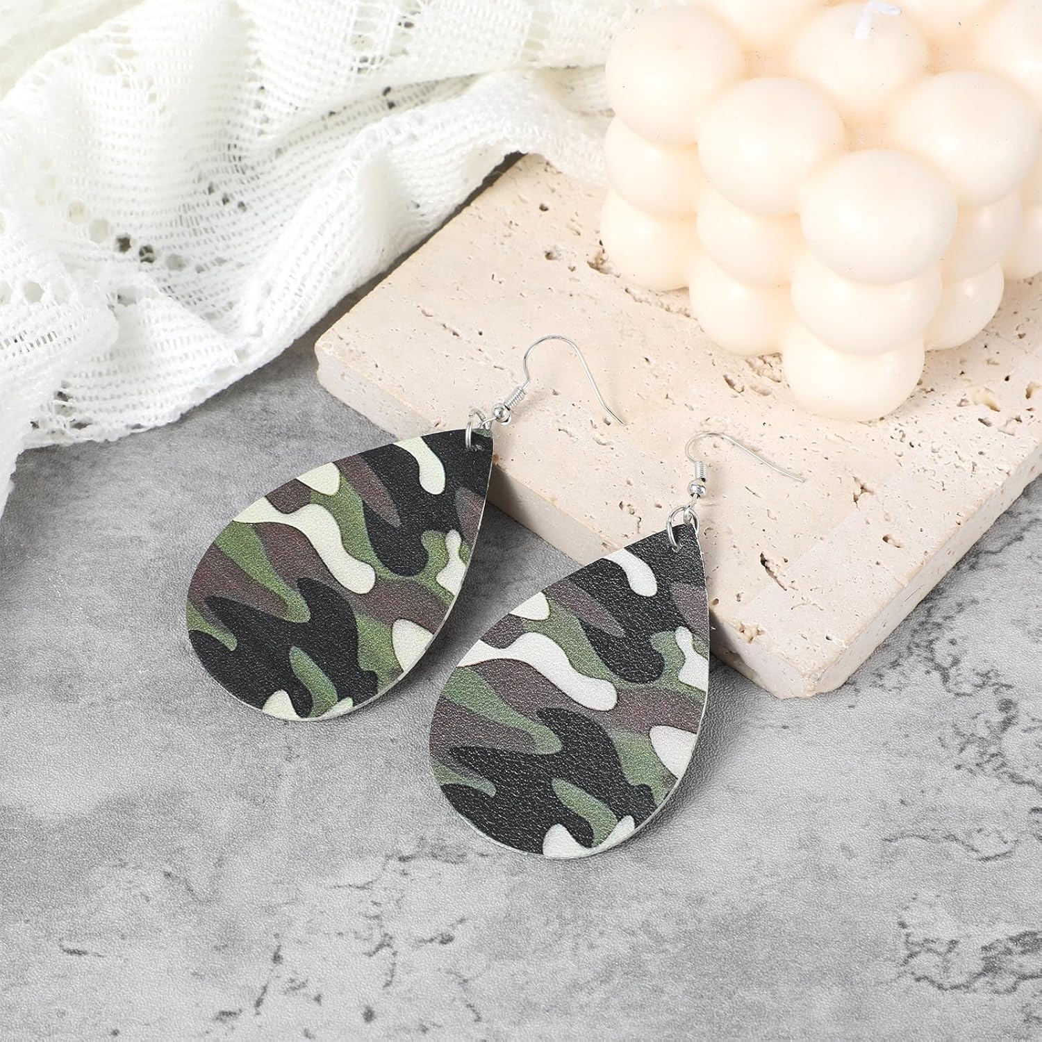 Camoflage Earrings For Women Leather Camo Dangle Army Green Earring Lightweight Cool Cheetah Leopard Faux Leather Earrings Teardrop For Various Festivals Celebration Party Jewelry Outfits Accessories - Image 3