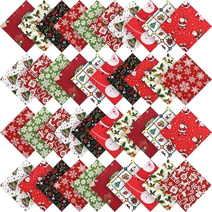 Irenare 50 Pieces Christmas Cotton Fabric Square Quilting Fabric Squares Bundle Sewing Quilting Craft 10 Different Patterns Patchwork for DIY Christmas Sewing(5 x 5 Inch)
