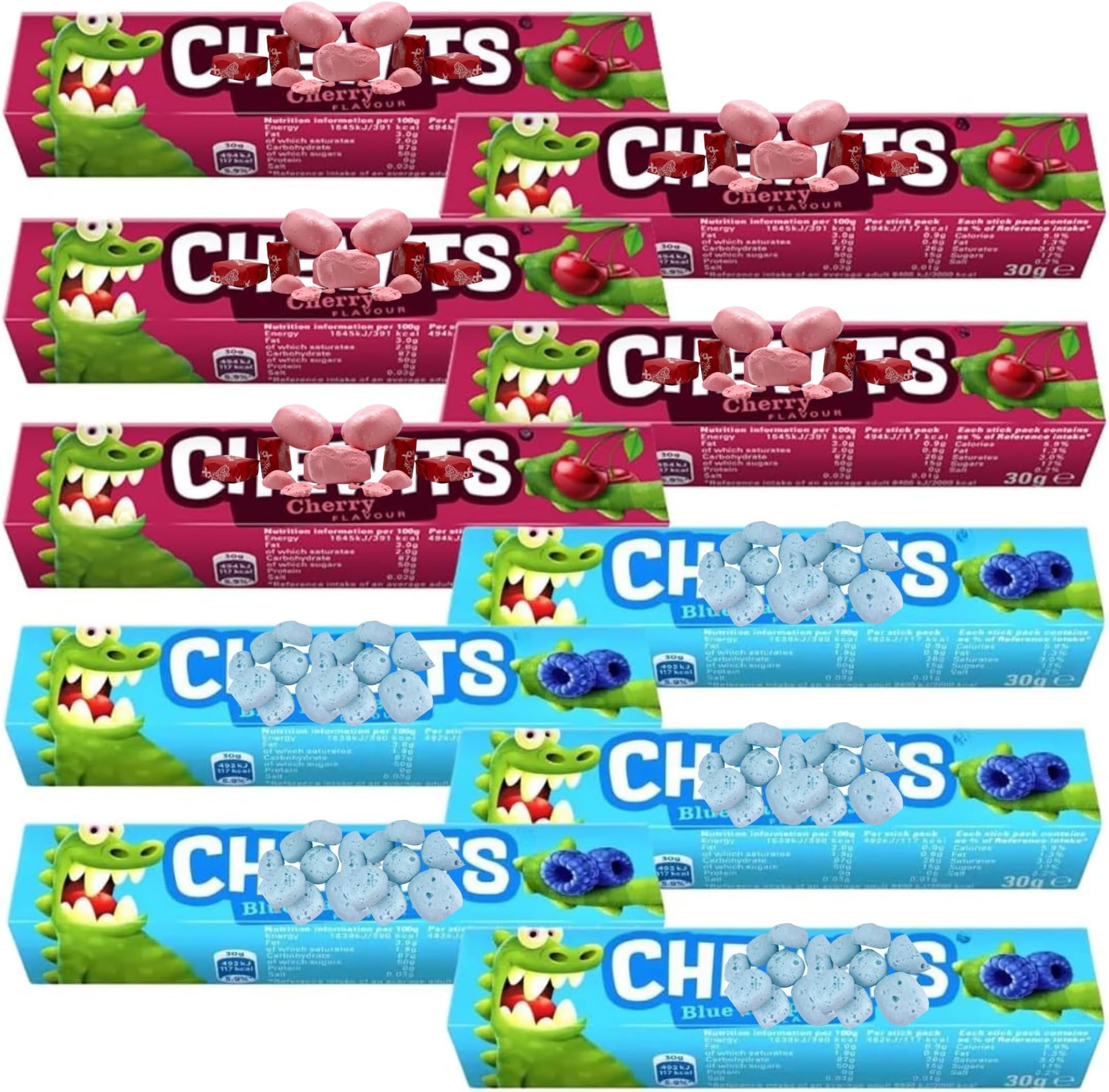 Chew Stick Bundle With Chewits Cherry Flavour Pack 30g x5 & Chewits Blue Raspberry Flavour Pack 30g x5 (10 Pack)
