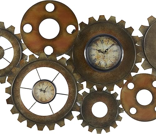 Miniatura 2 de Deco 79 Metal Gear - Reloj de pared, 34" x 3" x 17", marrón