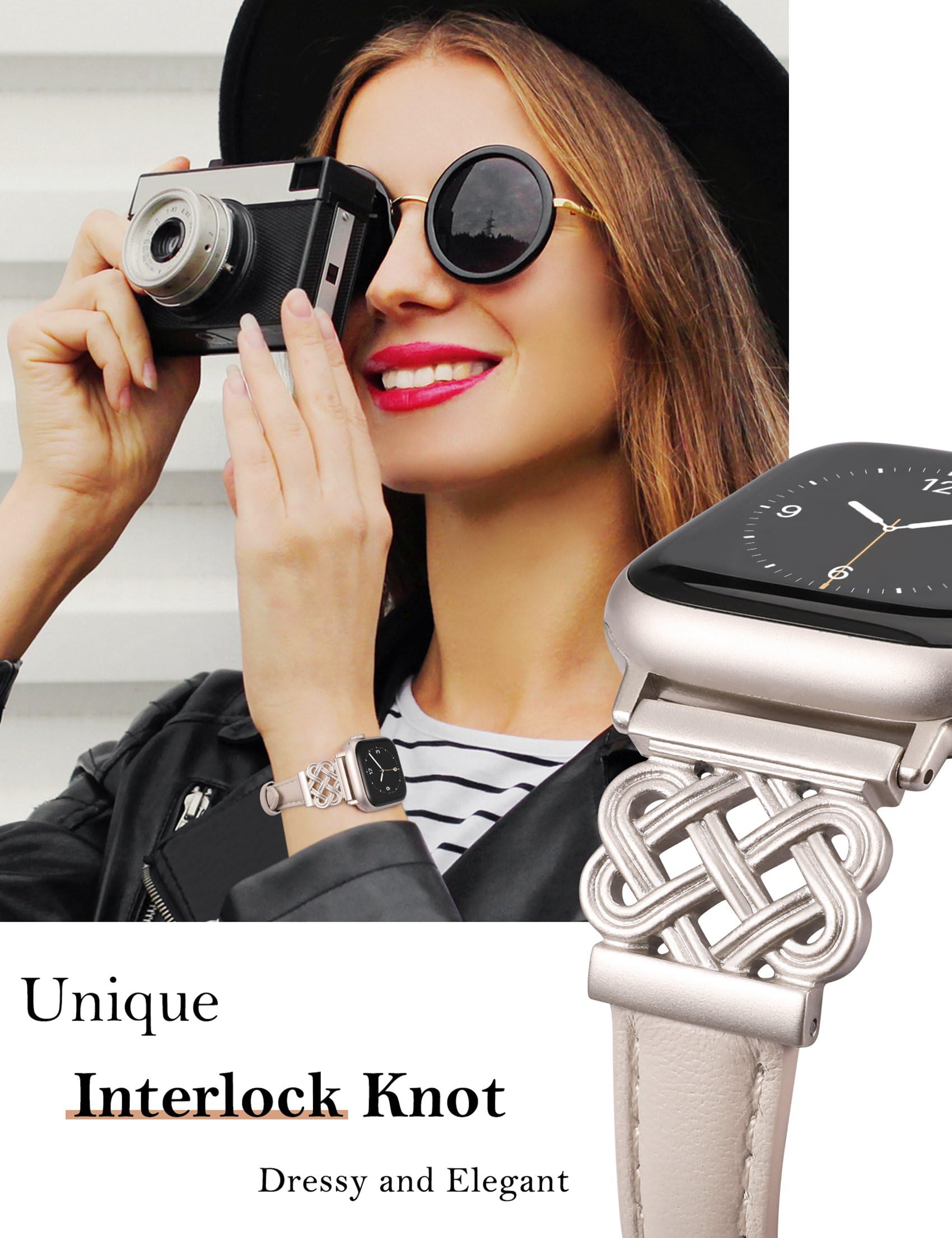 TOYOUTHS Leather Strap Compatible with Apple Watch Straps 38mm 40mm 41mm 42mm Women - Image 3