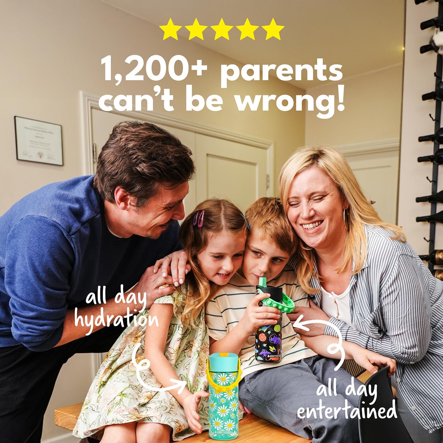 Elemental Water Bottles for Kids - Splash Kids Water Bottle for School with Pop-it Handle - BPA Free Tritan Plastic Water Bottle with Straw Leak Proof when Spout is Closed - Daisy Heart - 18oz - Image 5