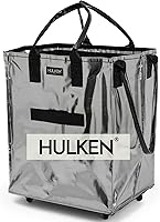 Vista 9 de HULKEN (Mediano, Plateado) Bolsa de Comestibles Reutilizable con Ruedas, Carrito de Compras, Bolsa Rodante, Cierre de Cremallera, Ligera, Soporta