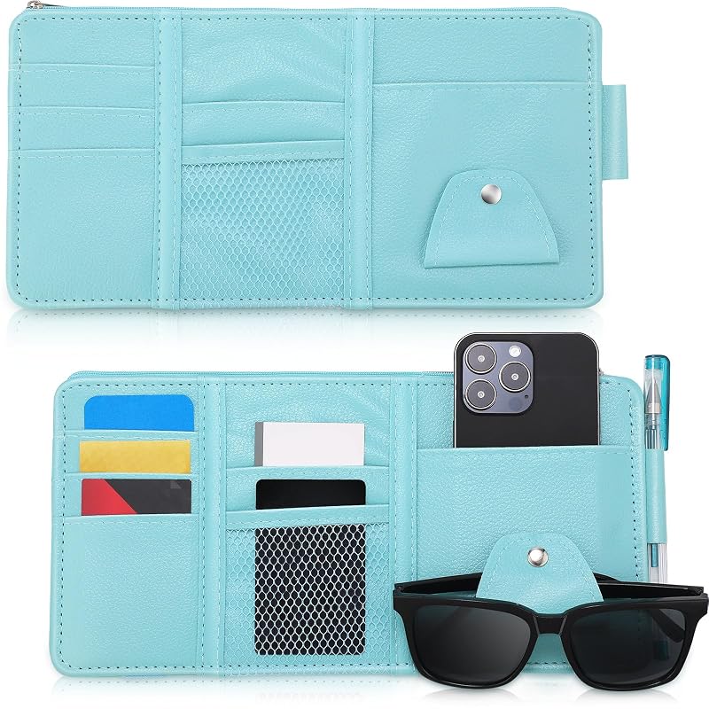 Organizador para Para-Sol de Carro Boao com Bolsos, Zíper e Porta-Óculos Azul 2 unidades