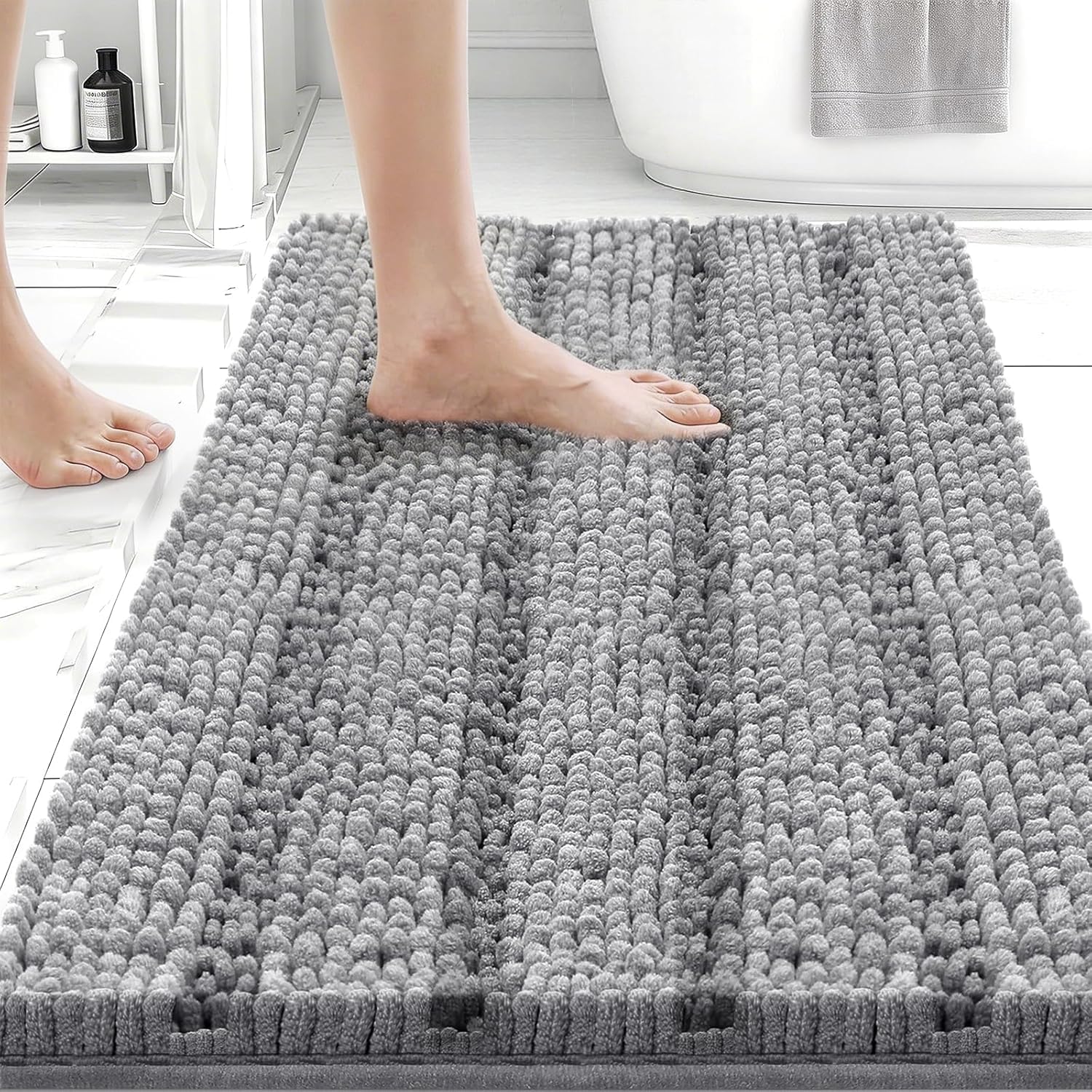 Bingobang Bath Mat Non Slip Anti Mould 60 x 90 cm, Grey