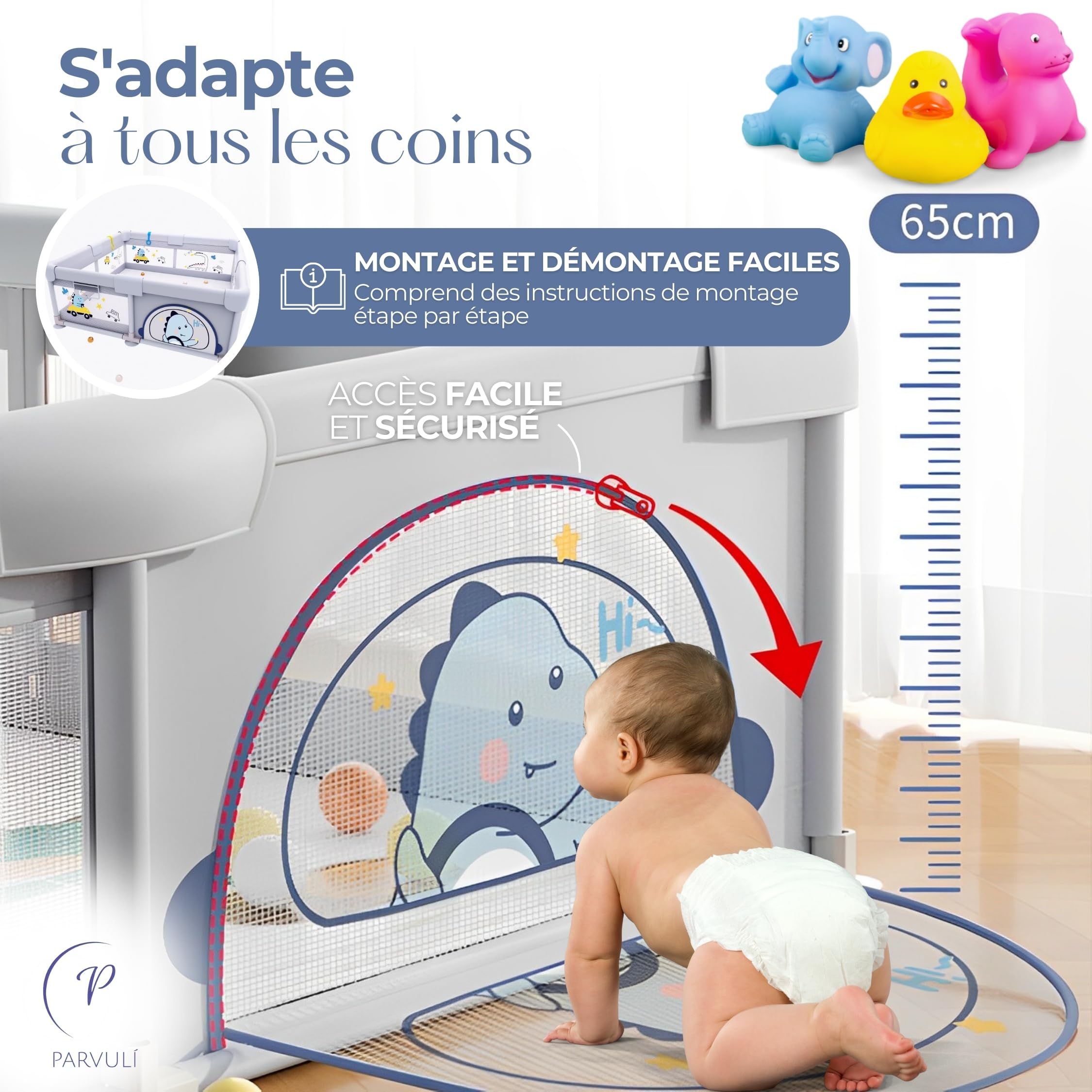 PARVULI Parc Bebe 120x120 cm - Enclos pour Bébé avec 6 Poignées et Tapis de Jeu Rembourré - Parc pour Bebe Pliable pour la Maison avec Maille Respirante et Barrières Protégées