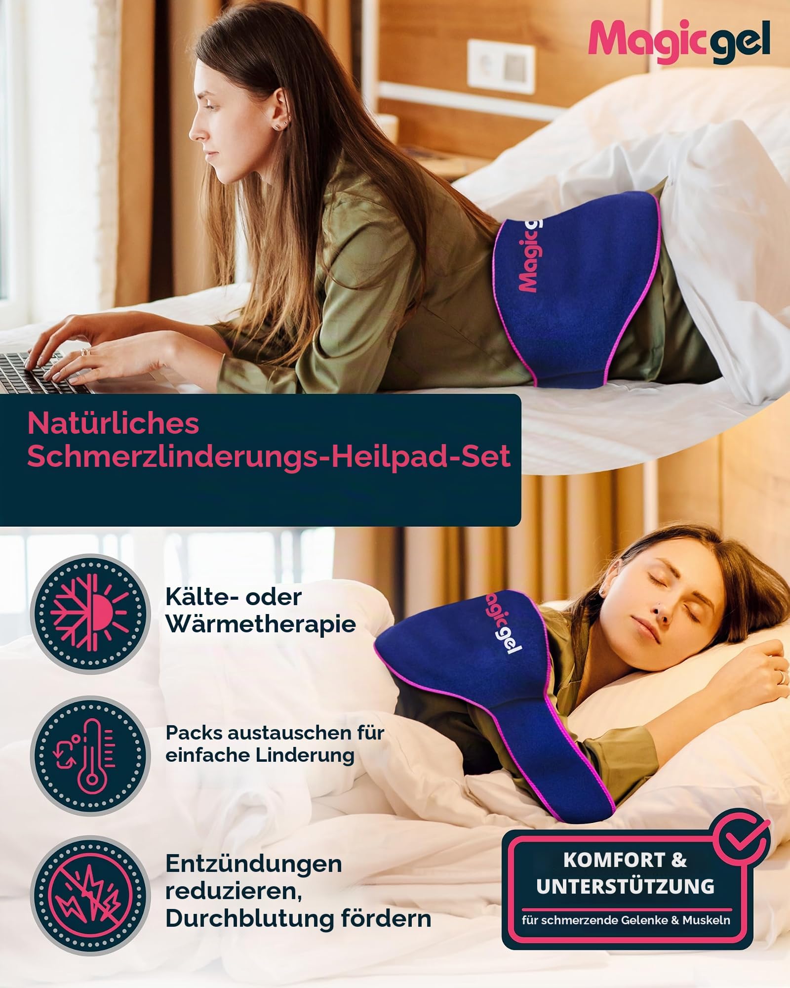 Magic Gel Rücken Ice Pack - Heiß oder Kalt Kompresse für Kreuz und Hüfte - Wiederverwendbares Kühlpad mit Verschluss auch für Schleimbeutelentzündung