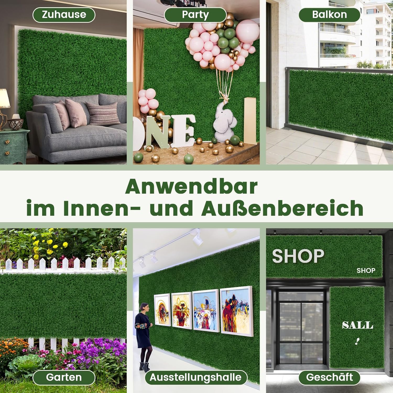 FANTASK 50,5 x 50,5 cm Pflanzenwand 12 Stk., künstliche Mooswand miteinander verbindbar, Sichtschutzhecke für Garten, Zuhause, Hof