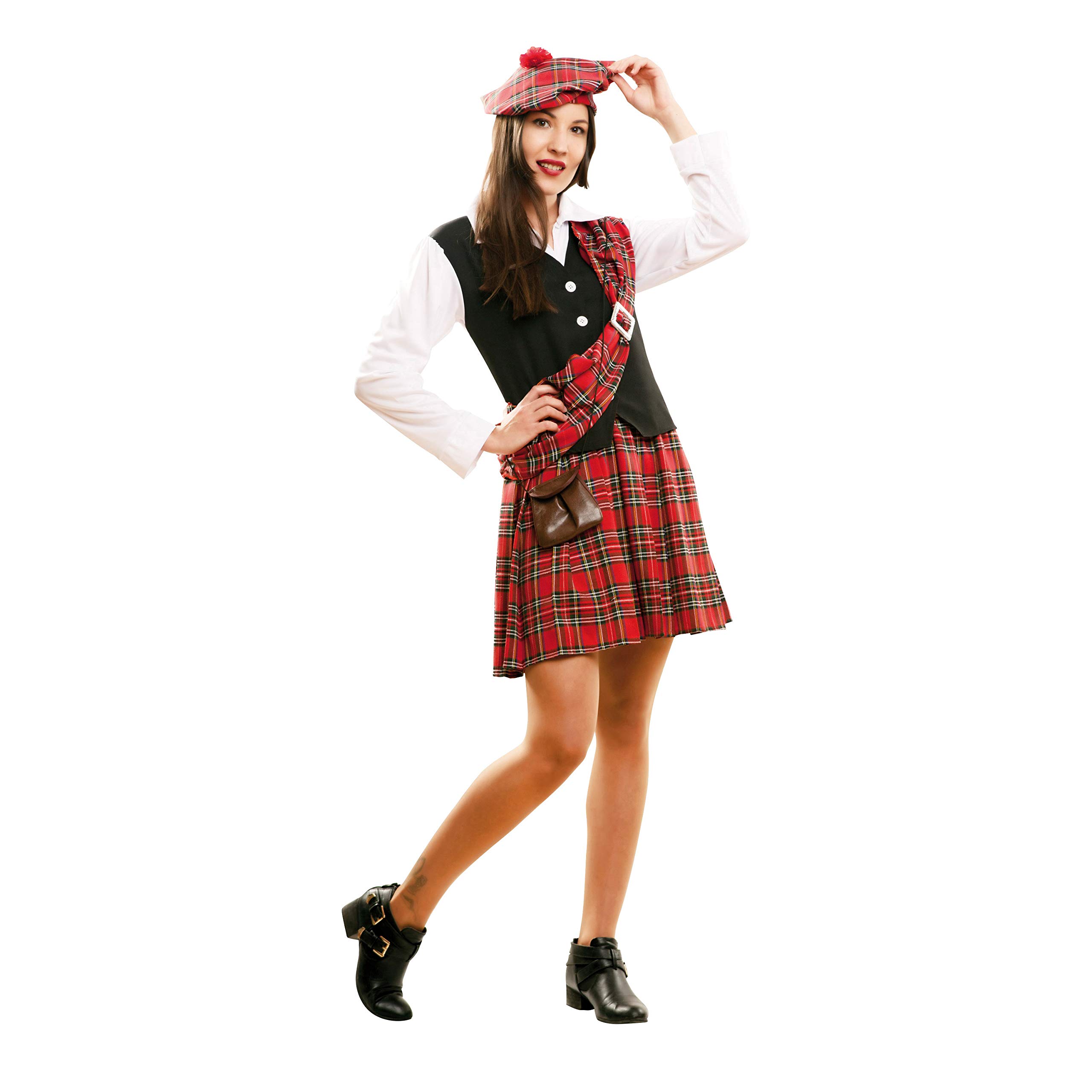 Costume écossais Unisexe Enfant 10-12 Ans - Béret, Chemise, Manteau, Jupe, Ceinture Avec Sac, Motif Rouge Et Noir