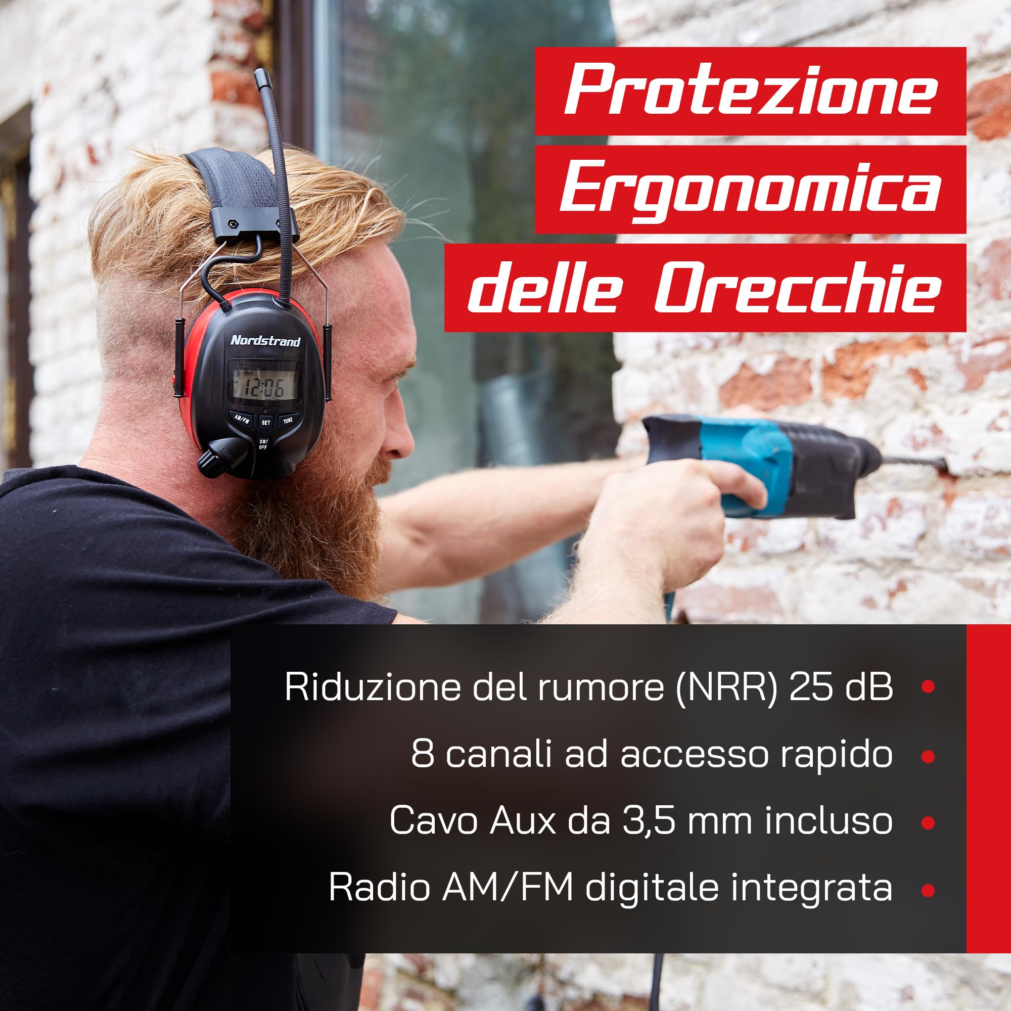 Nordstrand Cuffie Antirumore con Radio AM/FM Integrata - Protezione Udito & Riduzione Rumore NRR 25dB - Cuffie da Lavoro, Aereo, Giardino