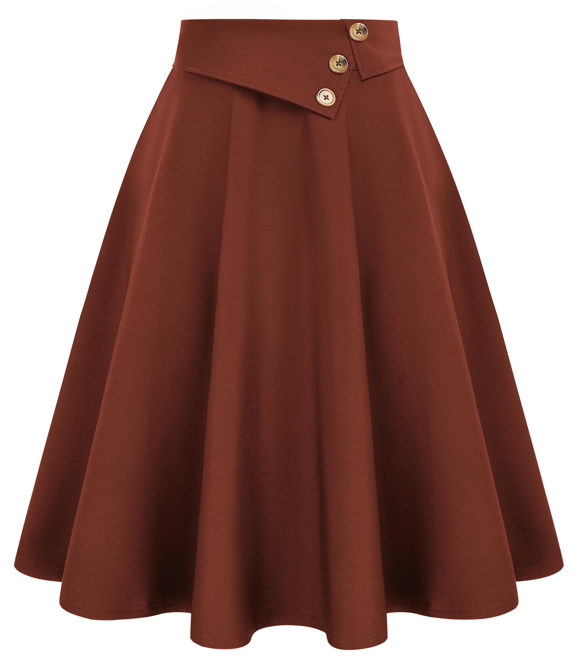 Belle PoqueWomen Vintage A-Line Skirt High Waisted Midi Skirt with Pockets & Buttons