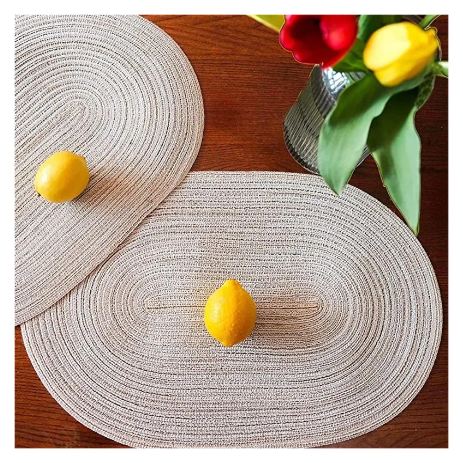 Tovaglietta Ovale 1/4/6/10PCS 35x50cm Tovagliette ovali intrecciate grandi tovagliette for tavoli da pranzo tovagliette resistenti al calore in tessuto naturale di Natale(Grey,4pcs 35x50cm)