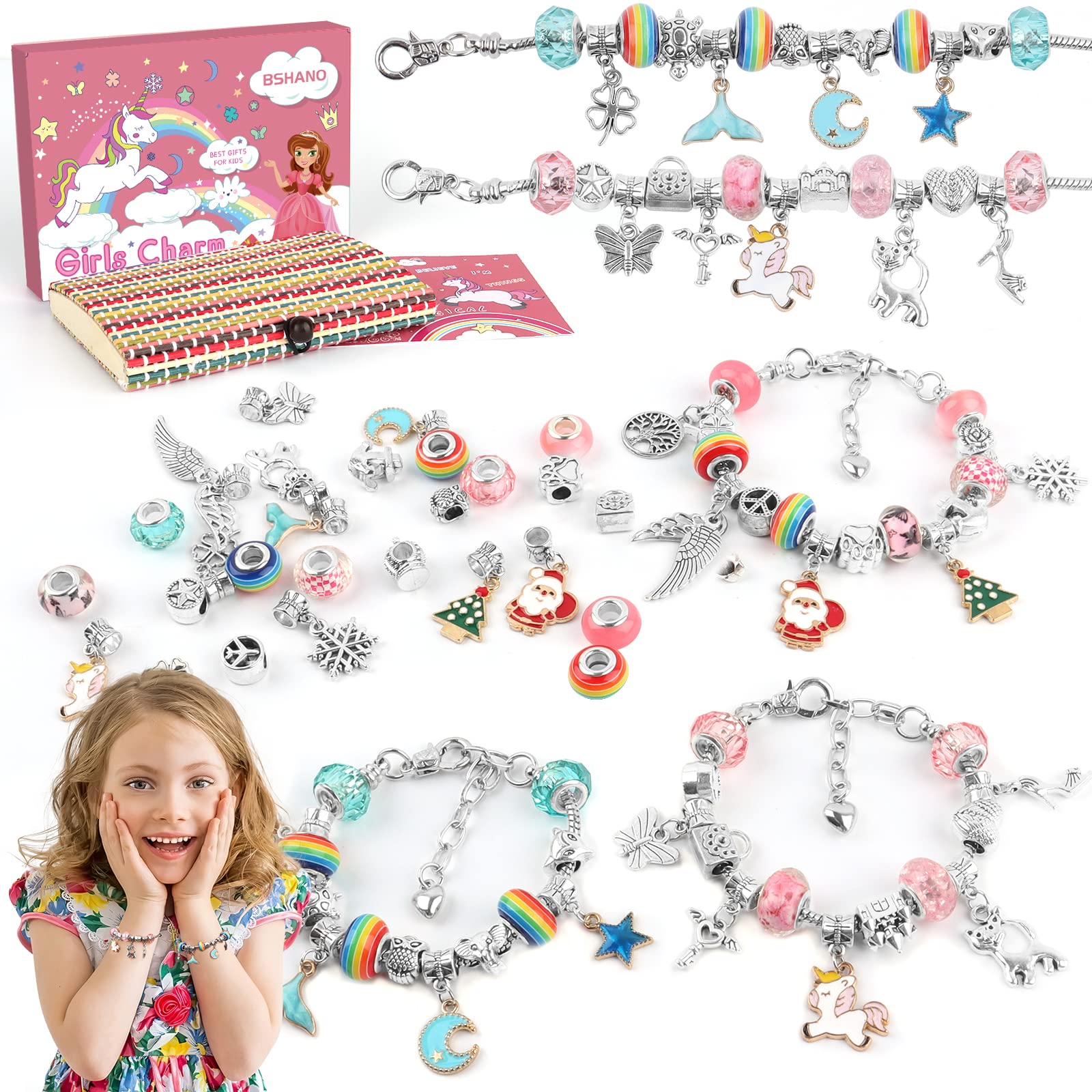 HYASIAGirls Charm Bracelet Making Kit, Unicorn Toy Gifts for Ages 6 7 8 9 10+ Girls DIY Jewelry Making Kit for 8-12, Perfect Craft Kits Educational Toys - Finger Fine Motor Training and Inspires Creativity