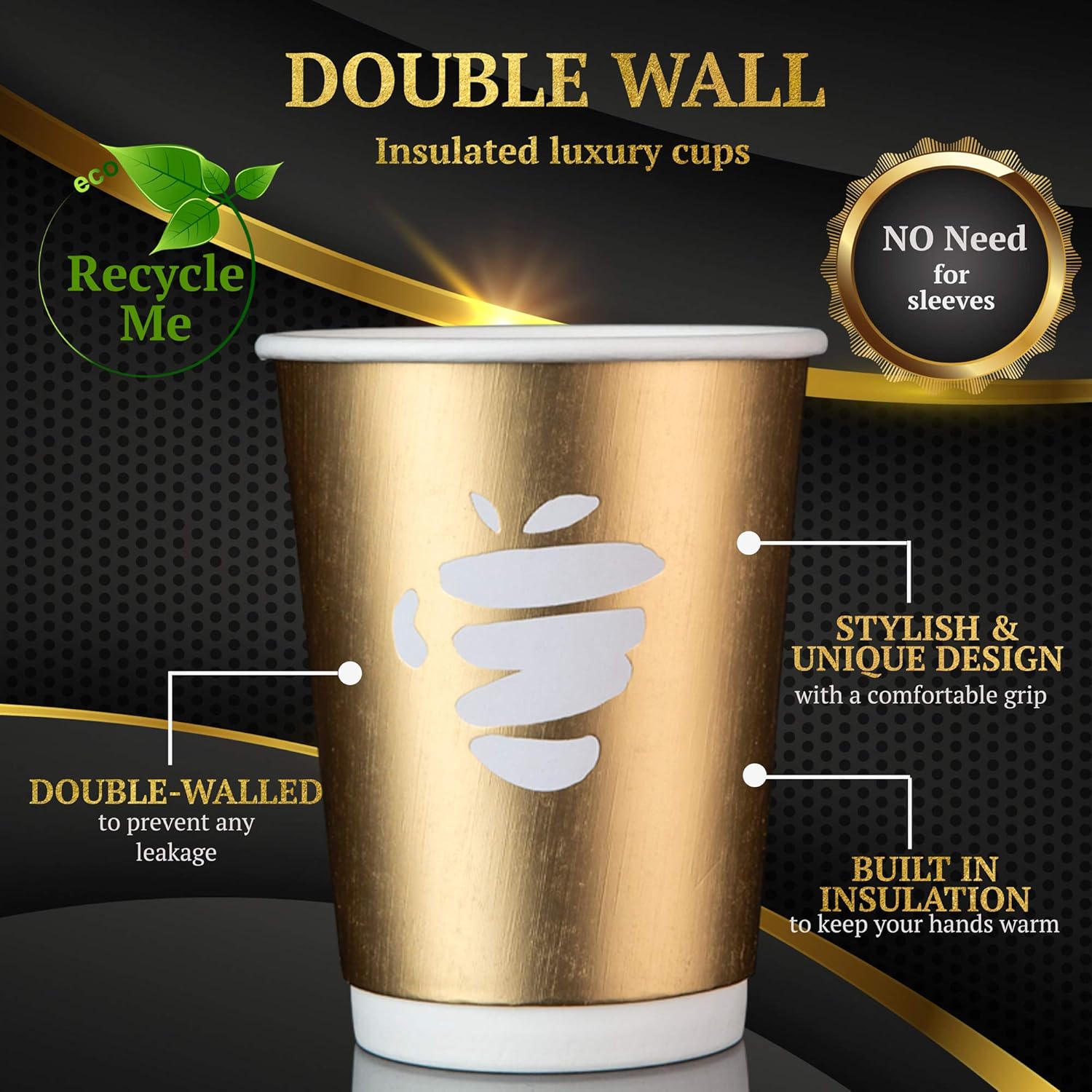 Bеѕt Quаlіtу 🔥 Disposalux Luxury Paper Cups 12 oz, Black or Gold | 80 Count | Disposable Coffee Cups for Hot or Cold Drinks | Ideal Gold Party Cups / Biodegradable Cups For Drinks Machines | Double Insulated (Gold)