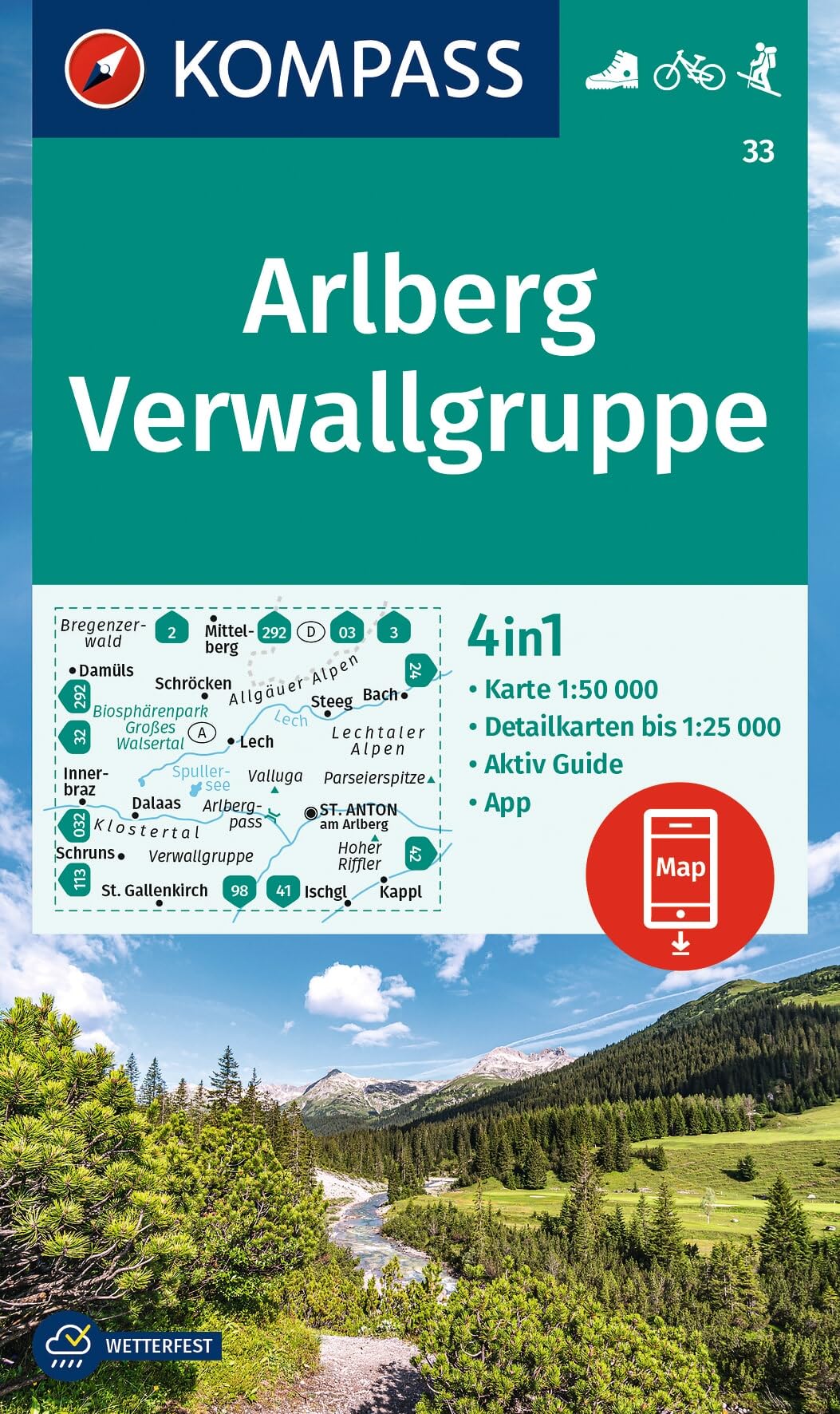 Arlberg Verwallgruppe (33): wandelkaart schaal 1:50.000 (Kompass Wanderkarten)