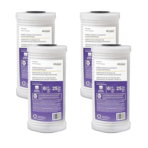 Whirlpool Filtro de sedimentos de gran capacidad para toda la casa WHKF-GD25BB, caja completa de 4 filtros, filtración de 25 micrones certificada