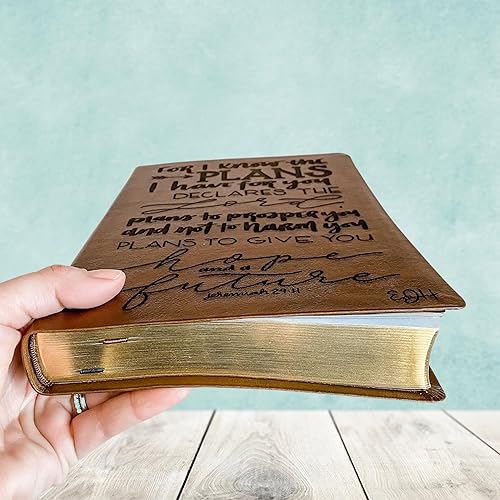 Miniatura 4 de Hand Lettered and Laser Engraved NASB Bible, Large Print Reference Bible, Brown Leather Cover, Personalized Custom Name Engraving Available