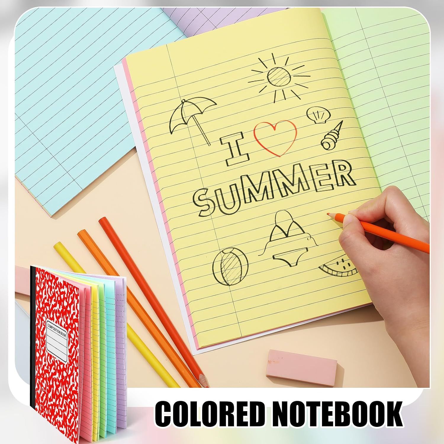 Henoyso 12 Pcs 120 Pages Colored Paper Notebooks 9.75" x 7.5" Bright Colors Lined Paper Notebook Wide Ruled Marble Notebooks Journals Bulk for Office School Supplies(Multicolor)