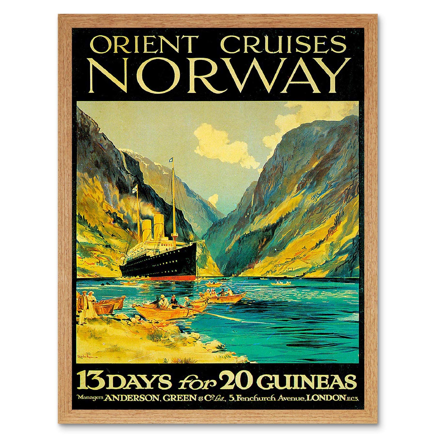 Wee Blue Coo Travel Orient Cruises Norway Fjord Ship London UK Vintage Art Print Framed Poster Wall Decor 12X16 Inch