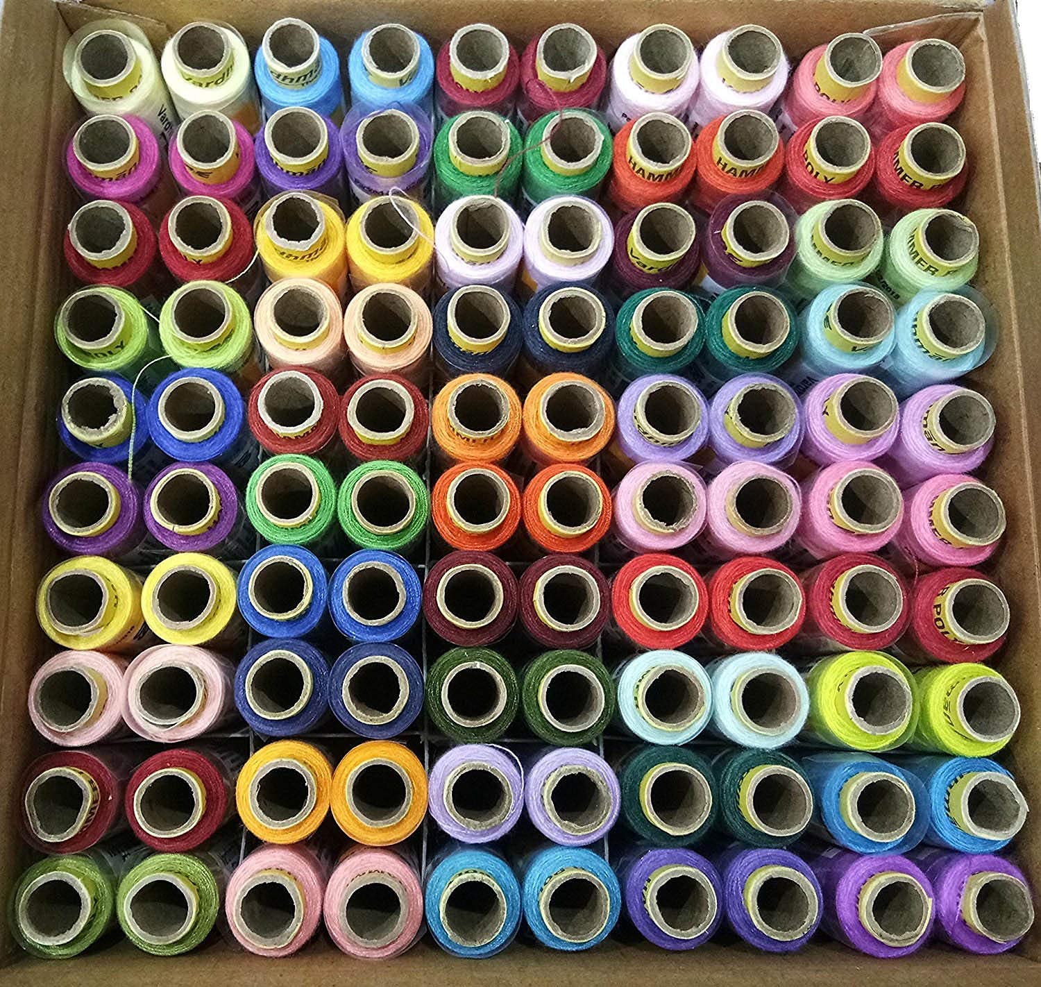 AWADH-100 Pcs Polyester Sewing Threads in Box H-301 (Multi-Coloured) - Set of 100 Pieces, Selai Machine Dhaga ????? ???? ?? ???? Q1
