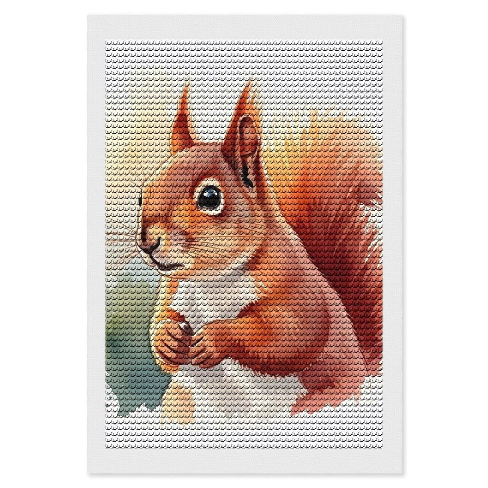 Junmoney Watercolor Squirrel Portrait Diamond Art Canvas 8"x12", for Teens, Nice Detail and Sparkle, Farmhouse Decor, Festive Craft Gift, Easy to Enjoy