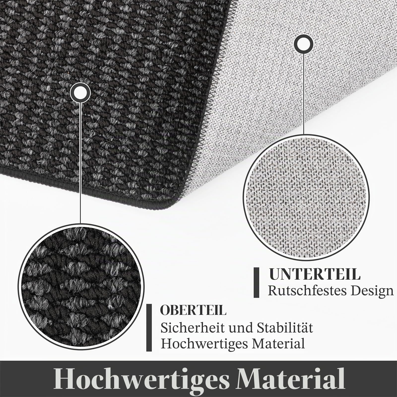 Enyhom Läufer Flur 80 x 300cm Langer rutschfest, Teppich Läufer Waschbar Küchenteppich Modern Teppich für Küche Eingang Waschküche, Schwarz+Grau