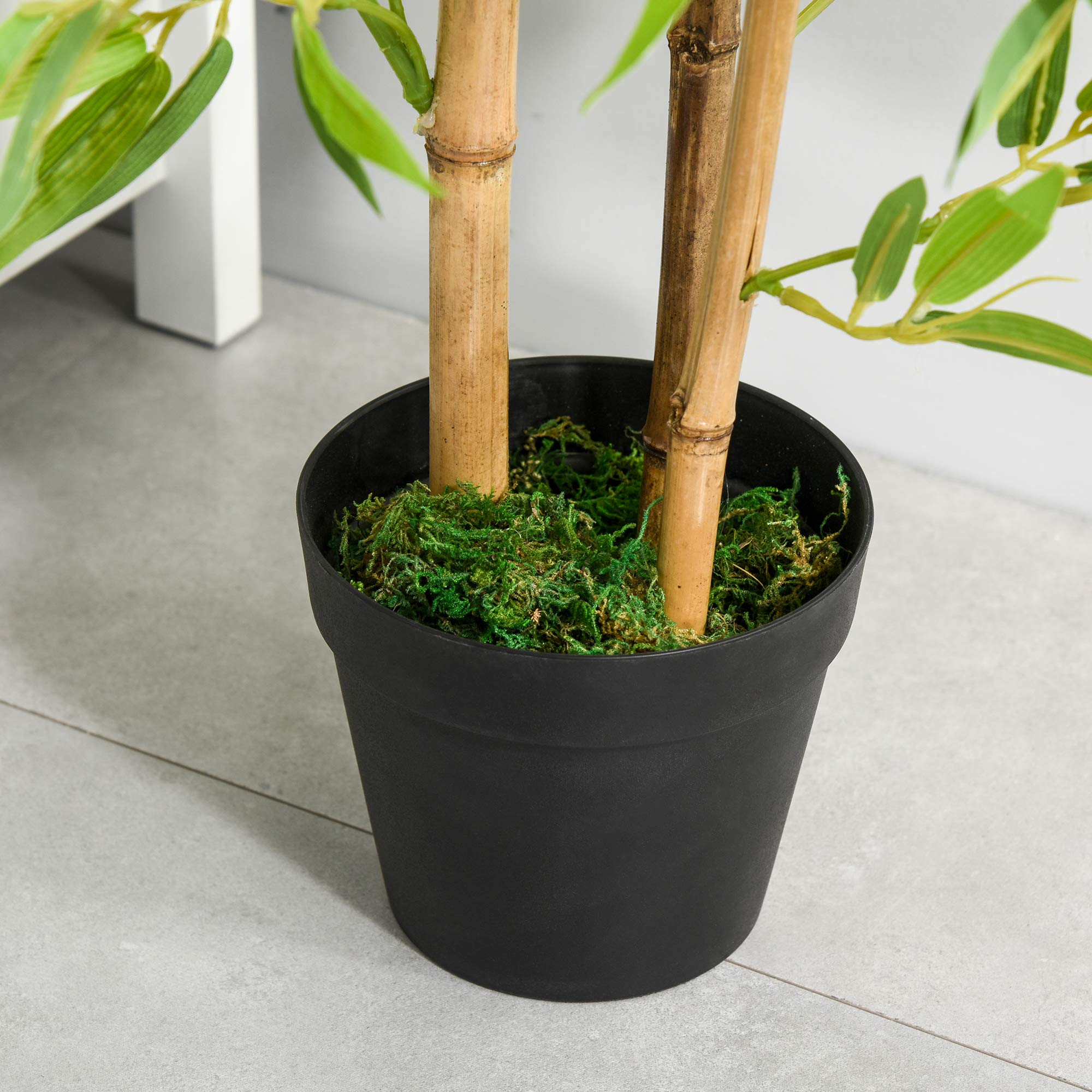 Outsunny Planta Artificial de Bambú 120 cm Árbol Artificial en Maceta Decorativa para Interior Hogar Salón Oficina Ø15,5x120 cm Verde