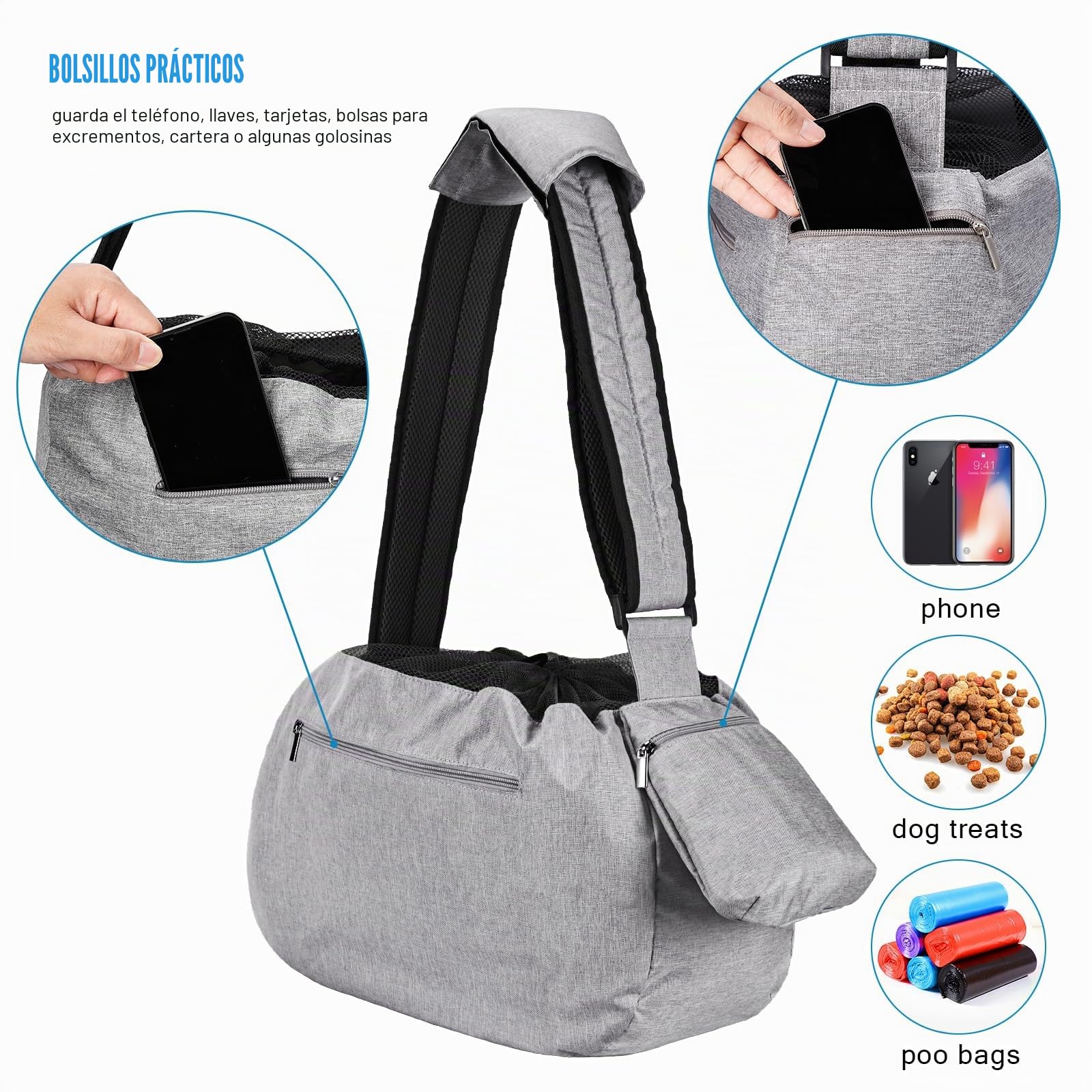 Ownpets Bolsa de Viaje para Mascotas, Bolso Perro Pequeño con Correa Ajustable, Bolsa de Transporte para Perro Pequeño y Almohadilla de Hombro de Bolsillo para Viajes al Aire Libre