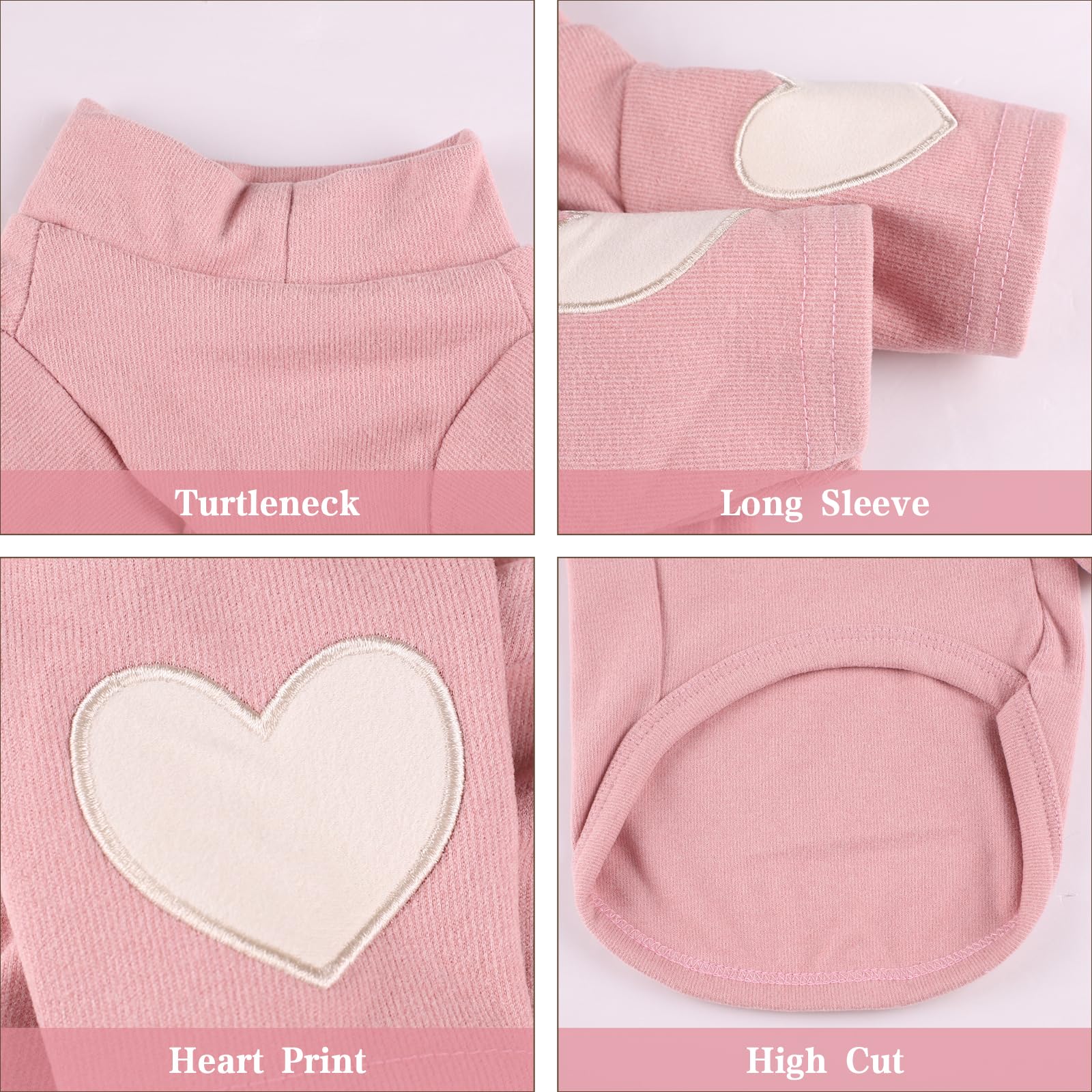 Yaopelky Dog Sweatshirt for Small Medium Dogs Warm Pet T Shirt Dog Clothes with Heart Print Cat Puppy Outfit Doggie Sweatshirts for Teddy,Chihuahua Schnauzer (Pink,S) - Image 4