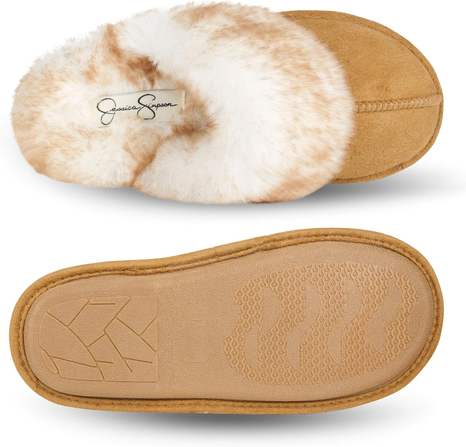 Jessica Simpson womens Comfy Faux Fur House Slipper Scuff Memory Foam Slip on Anti-skid SoleSlipper - Image 4