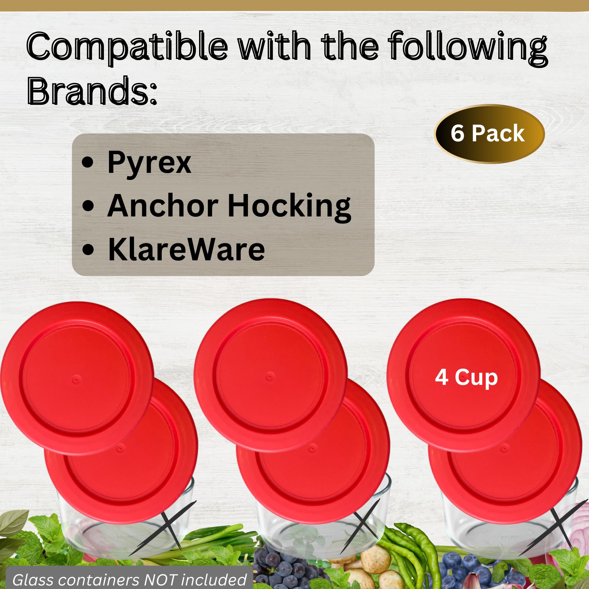 4-Pack Replacement Lids For Pyrex & Anchor Bowls - Airtight Red Covers (1,2,4,7 Cup Sizes)