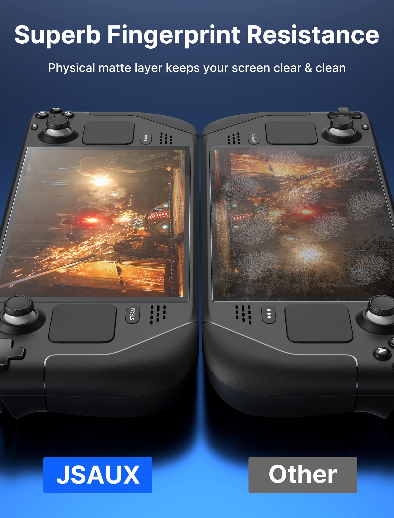 JSAUX Protector Pantalla Anti-reflejos para Steam Deck LCD & OLED [2 Piezas], Cubierta integral de Cristal Templado, Fácil de Instalar con Marco guía (Versión Mejorada)
