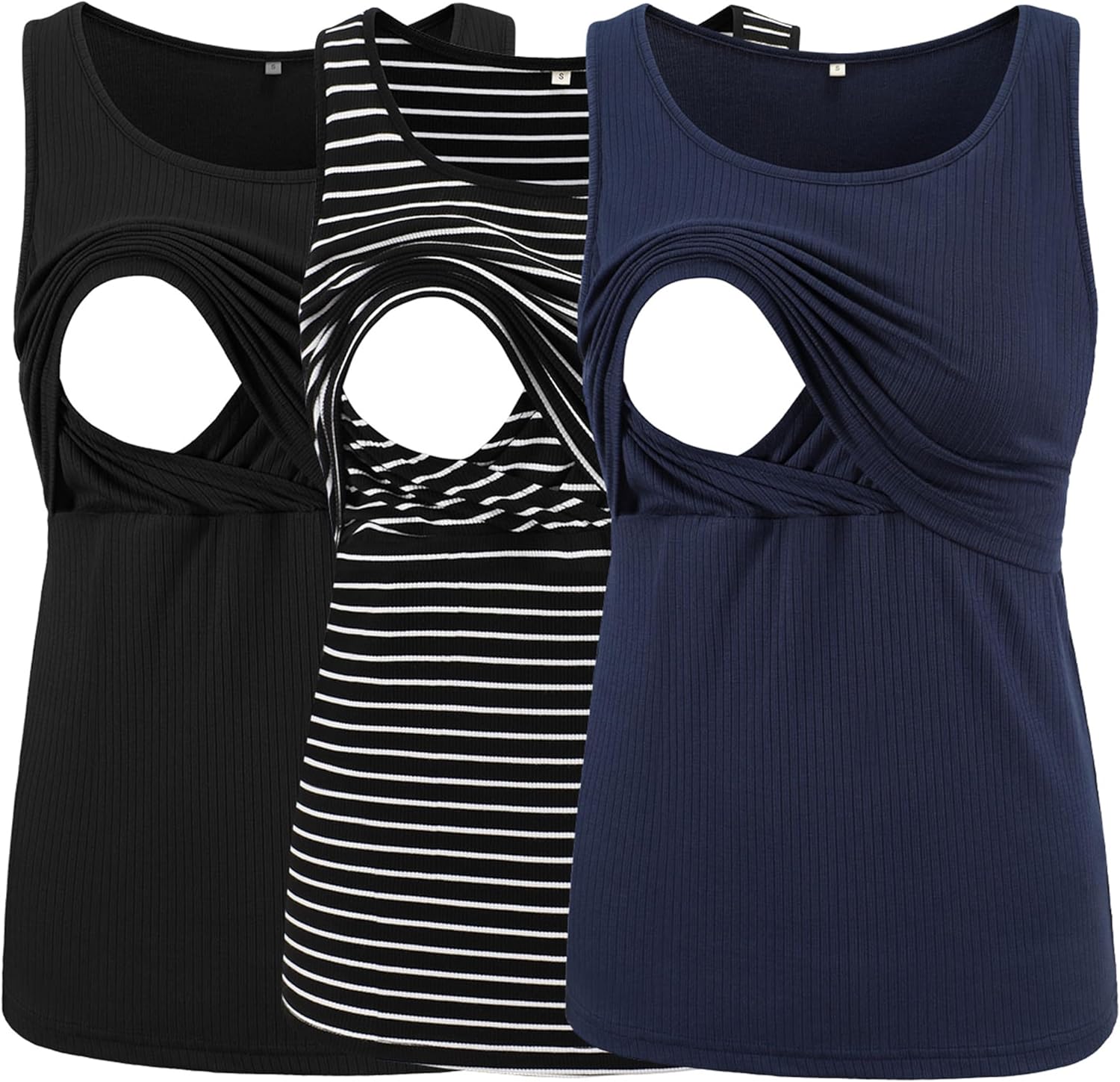 Ecavus Women's 3-Pack Ribbed Nursing Tank Tops Sleeveless Maternity Breastfeeding Shirts Double Layer Pregnancy Clothes