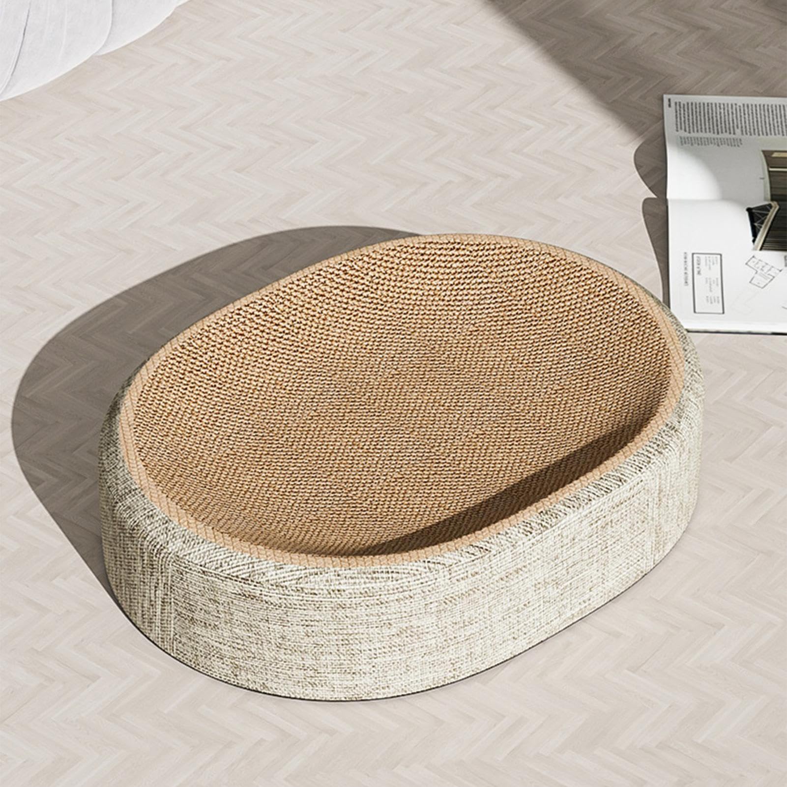 Ovale Griffoir en Sisal pour Chat, Griffoir Ovale en Sisal, Lit pour Chats Résistant À l'usure, Espace De Détente avec Matelas À Gratters, Tapis À Gratters pour Jouer Et Anti-Destruction Meubles