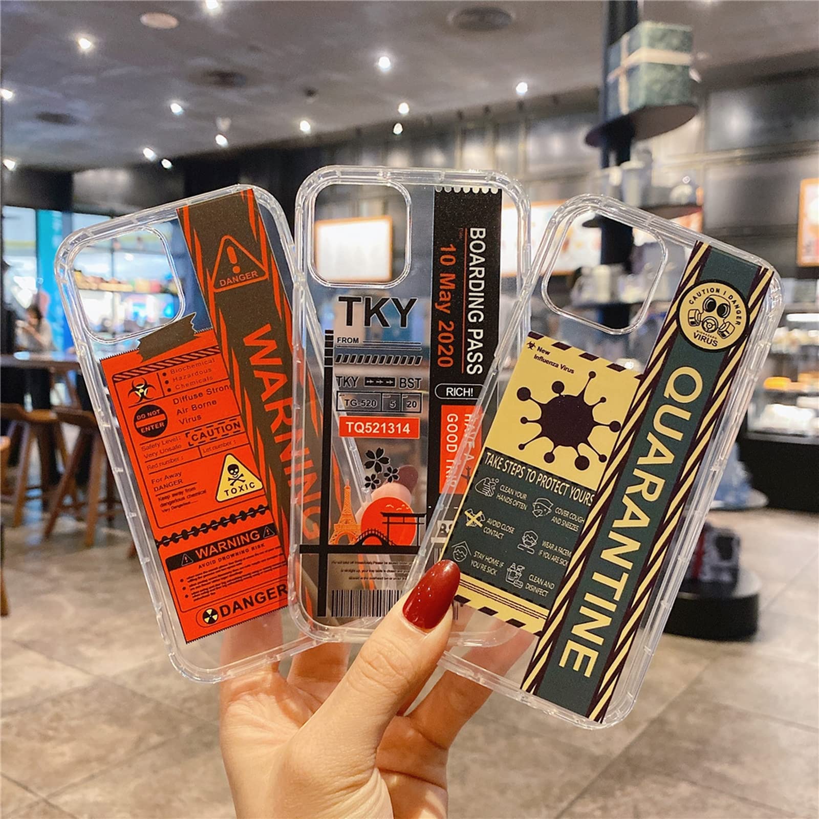 Amazon.co.jp: チケットと警告サインラベル透明な電話ケース For