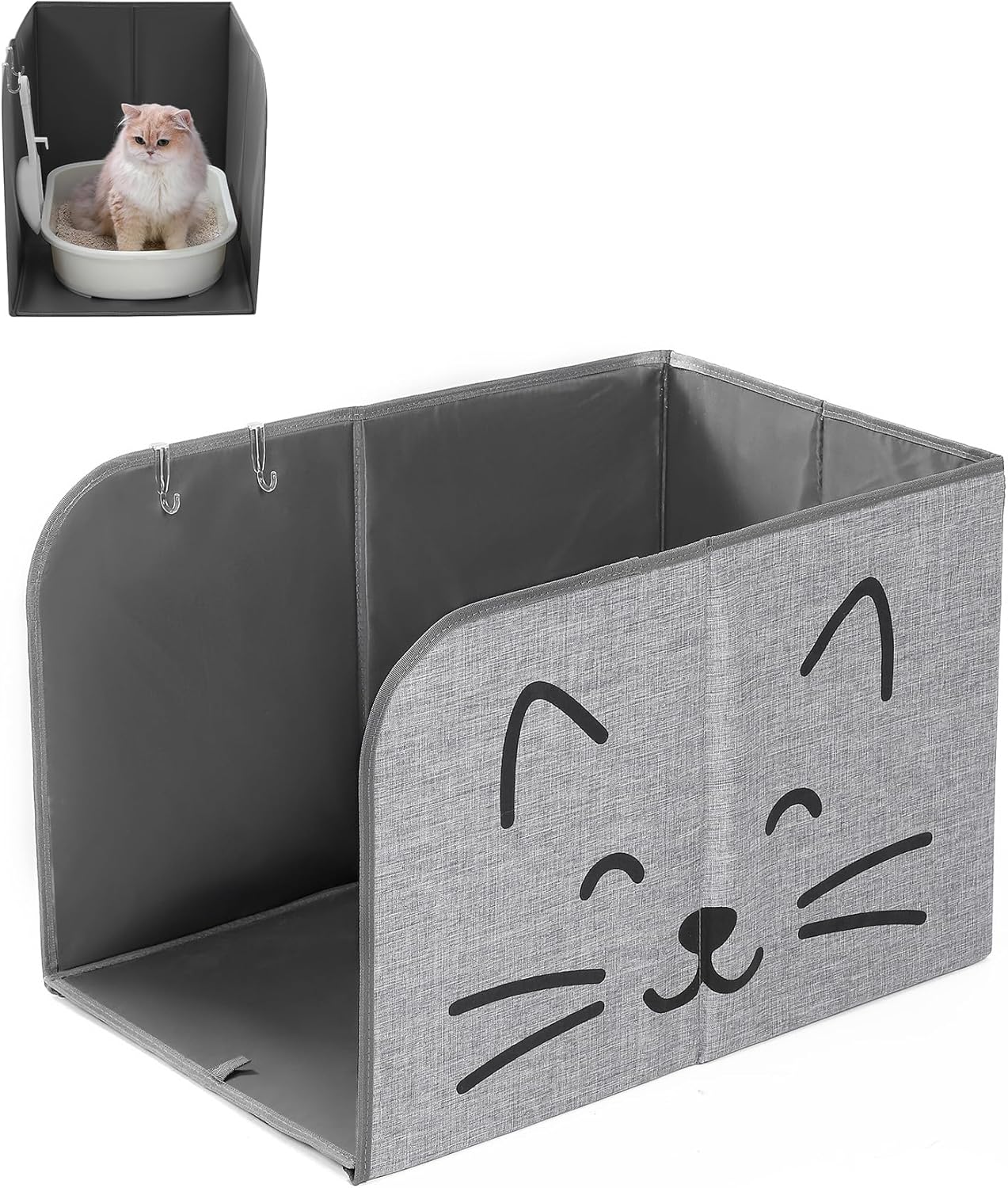 Beveetio Anti-Leakage Cat Litter Box Enclosure Splash Guard, High Side Cat Box Enclosure, Large Pee Shield for Litter Pan with Removable Mat & 2 Scoop Hooks, Easy to Clean, 24"L X 16.14" W X 16.14"H