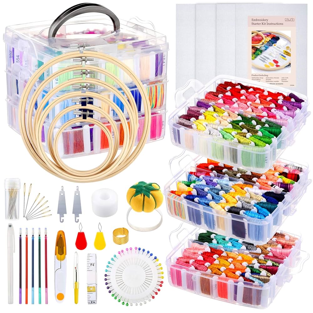 Caydo 313 PCS Box Embroidery Kit with Organizer, 216 Color