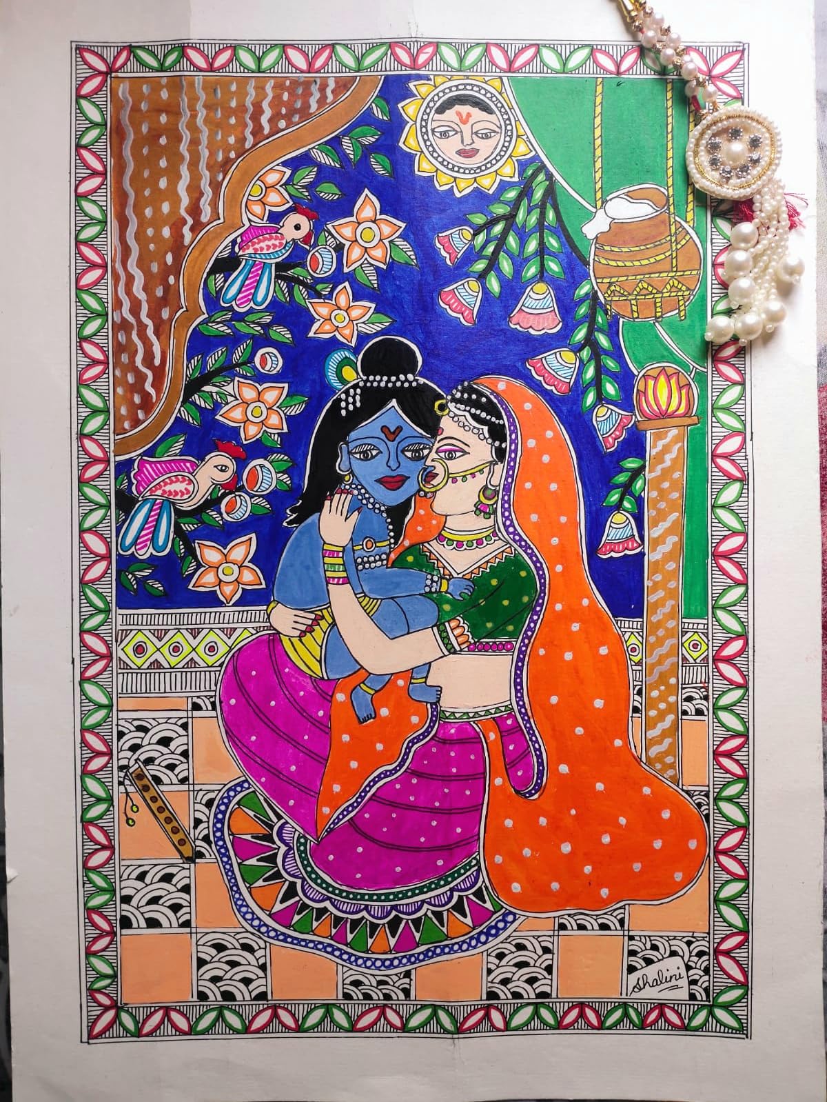 Madhubani Modern wall art painting with frame for home decoration/Wall decor paintings for living room, Framed poster (12 * 16inch)-image-28