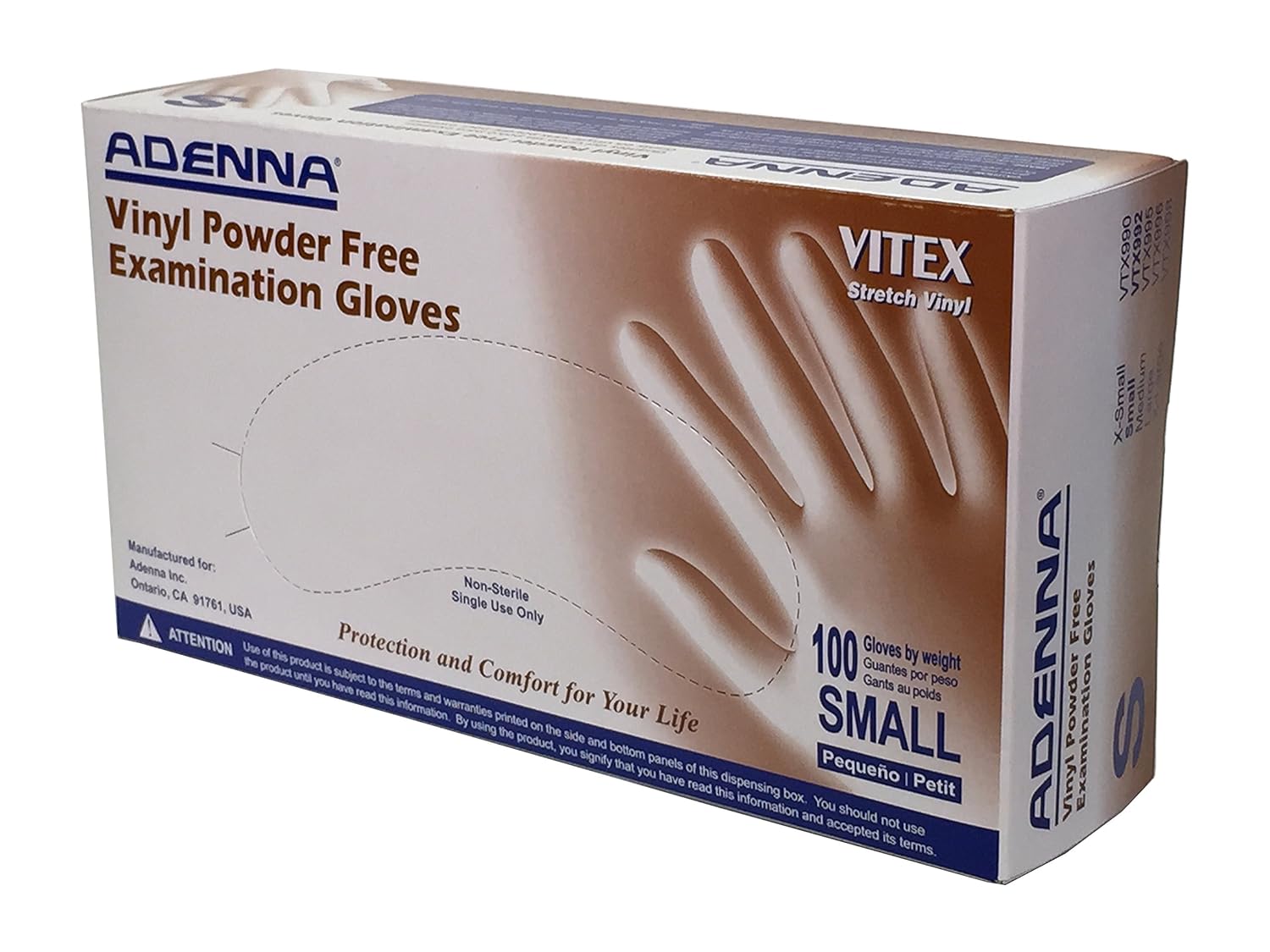 Adenna VTX992 Vitex 4 mil Vinyl Powder Free Exam Gloves (Cream, Small