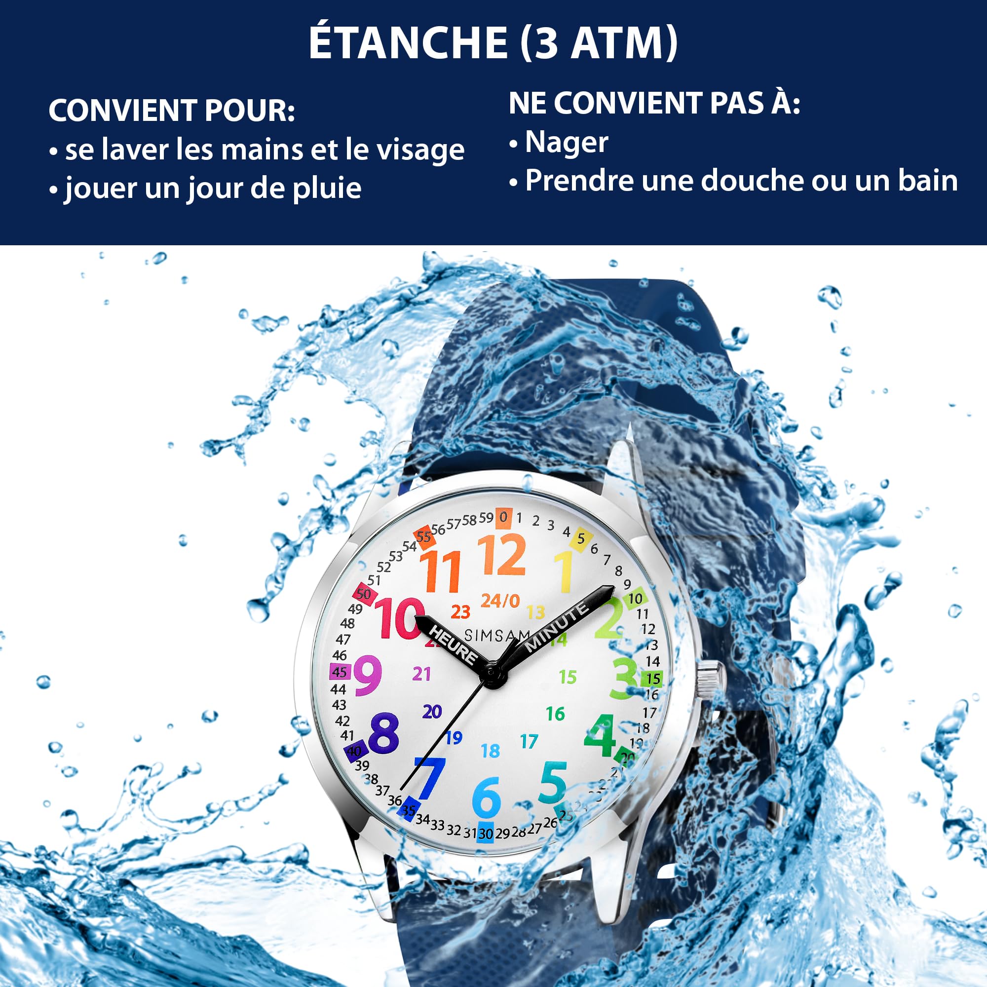 SIMSAM Montre Enfant Garcon, Montre Enfant Fille 4, 5, 6, 7, 8, 9, 10, 11, 12 Ans, Montres Garçons Fille Pédagogique, Analogique
