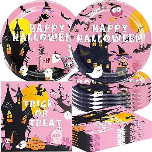 Suministros para fiesta de Halloween  Vajilla de Feliz Halloween, juegos de vajilla de truco o trato para decoración de fiesta de cumpleaños de